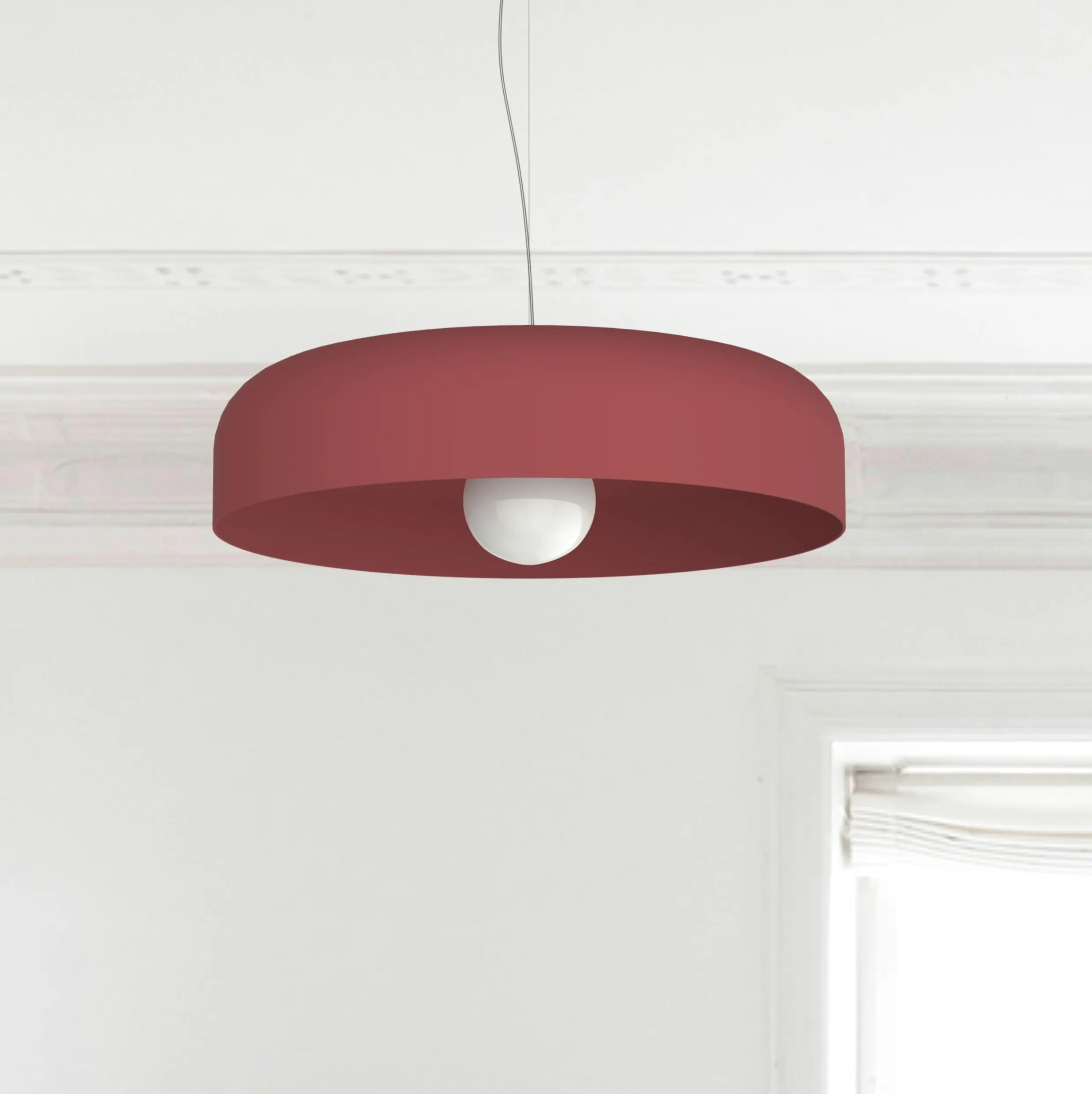 L+ Lampadario a Sospensione Moderno Cilindro in Metallo - Diametro 50cm Attacco E27 - Made in Italy - per Cucina e Soggiorno (Rosso Cowhide, 50cm)