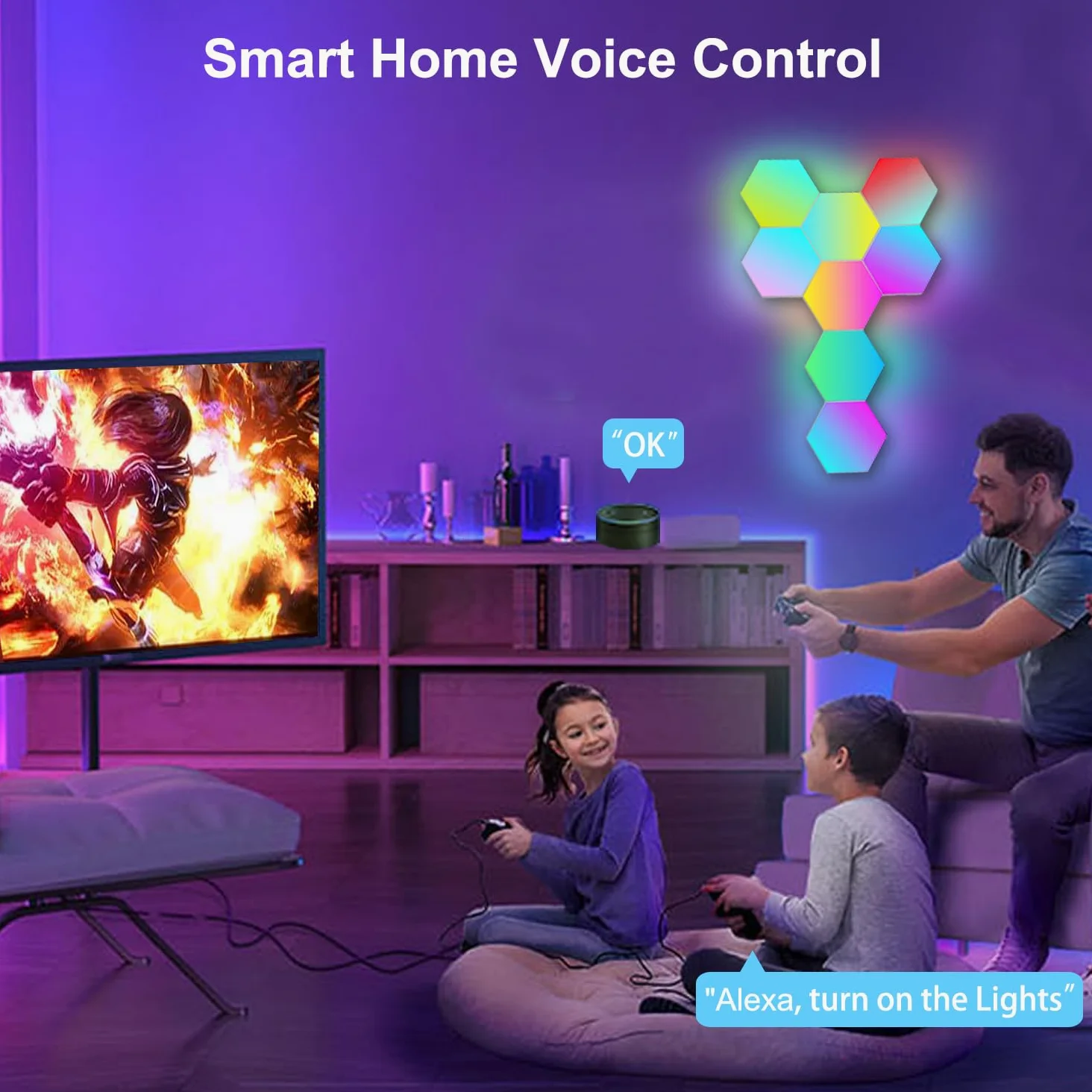 Grandi Pannelli LED Gaming per Camera da Letto, Smart Home Applique LED da Parete Interno RGBIC Funziona con Alexa Google Assistant, Controllo Vocale/App,Lampada Gaming Sincronizza con Musica,10 Pezzi
