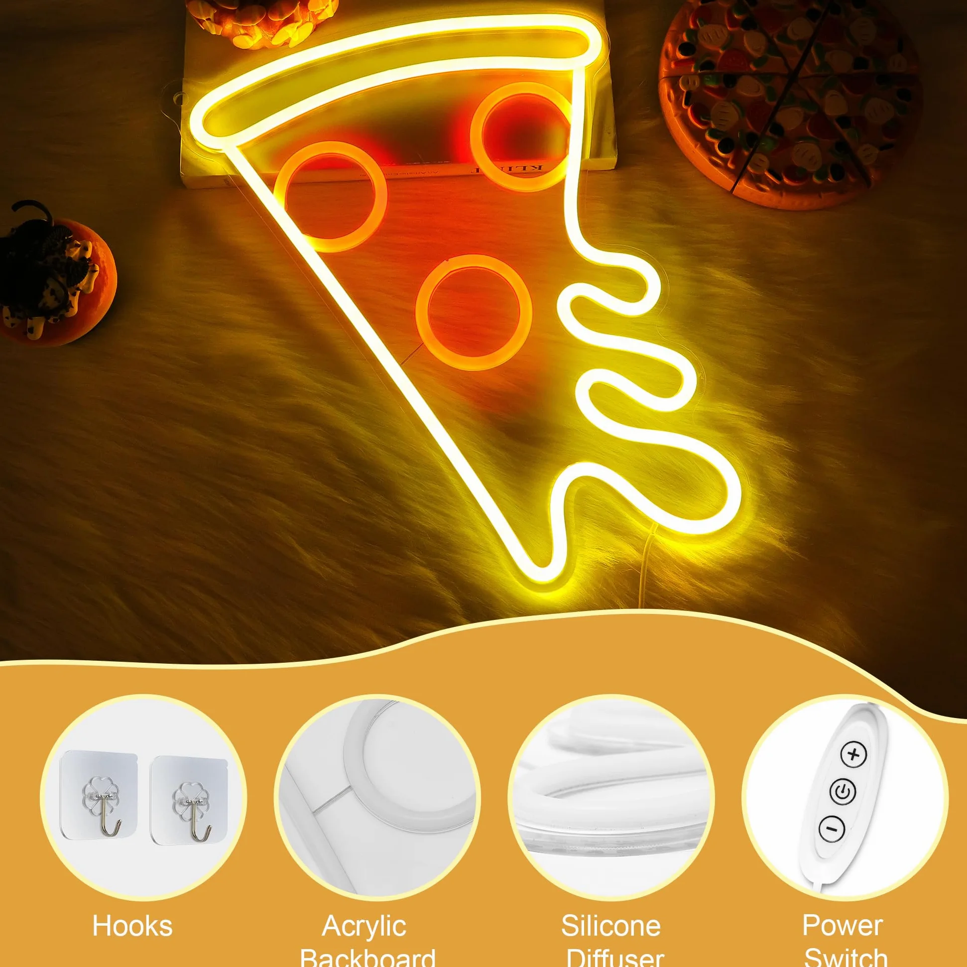 CoolGift Mart Insegna al neon a forma di pizza, luce LED dimmerabile, perfetta per negozio, ristorante, cucina, grotta degli uomini, decorazione per feste di compleanno; regalo ideale per bambini