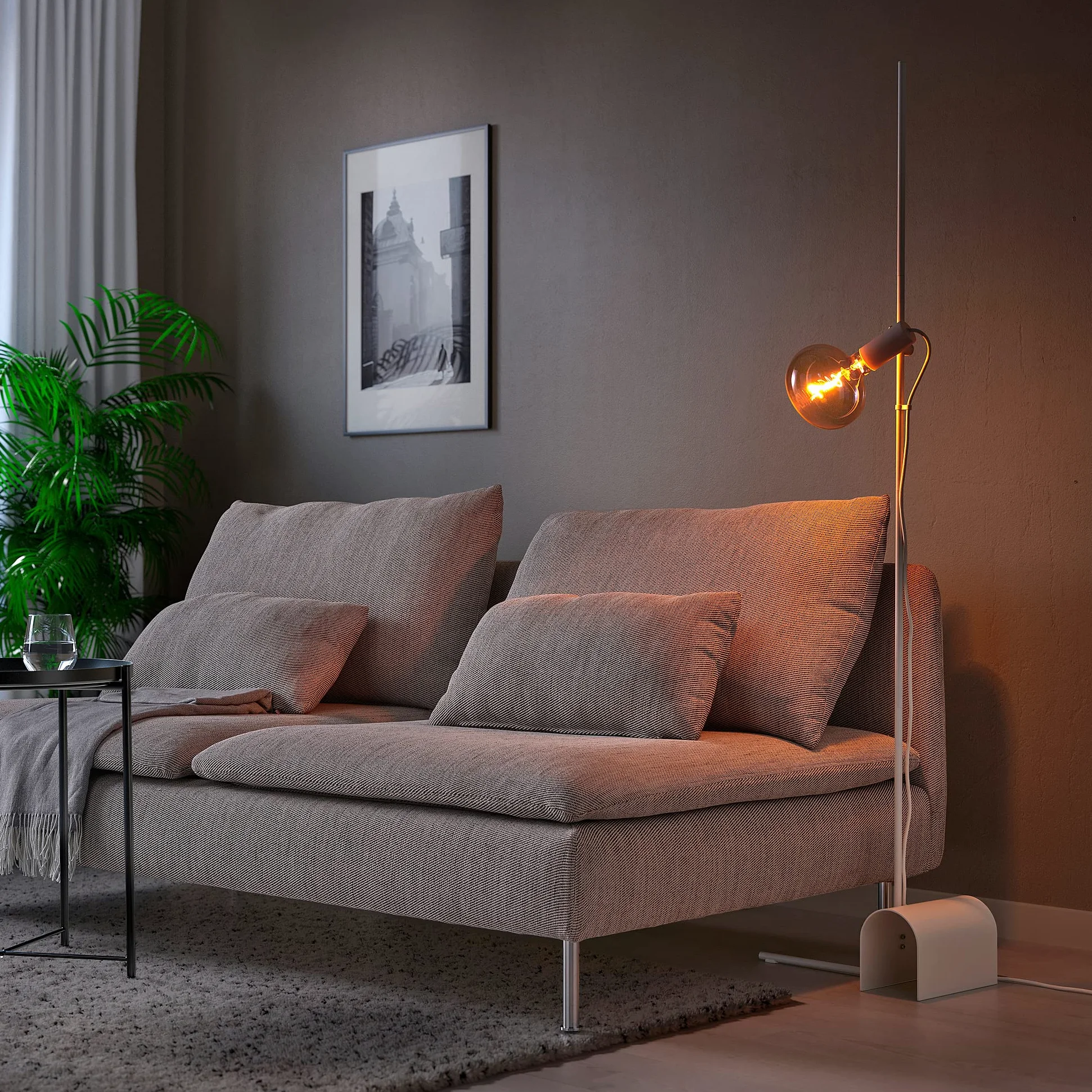 IKEA HÅRSLINGA/MOLNART Lampada da terra con lampadina, bianco/a forma di ellisse multicolore