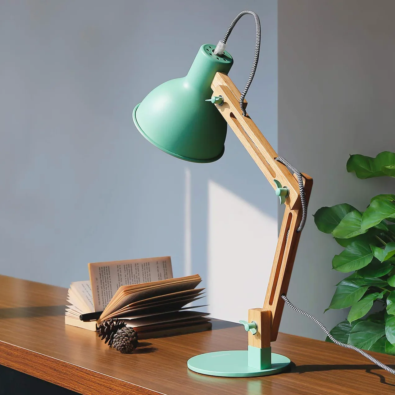 tomons lampada da lettura design legno classico, lampada da tavolo, lampada regolabile scrivania, con braccio snodato, eye-friendly, la lampada da lavoro, lampada da ufficio, lampada da comodino