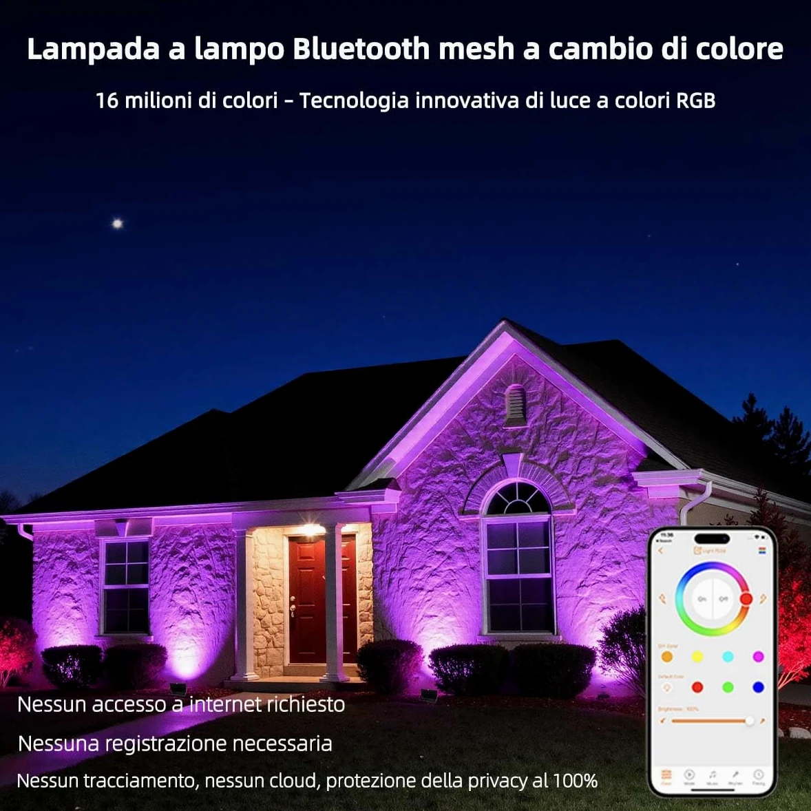iLC LED Faretto Esterno 80W, equivalente a 800W, Cambio Colore Rgbw, 16 Milioni Colori, Raggruppamento, Timer 8000 lumen, Bianca Calda 2700K, Impermeabile Ip66 (2 pacchi)