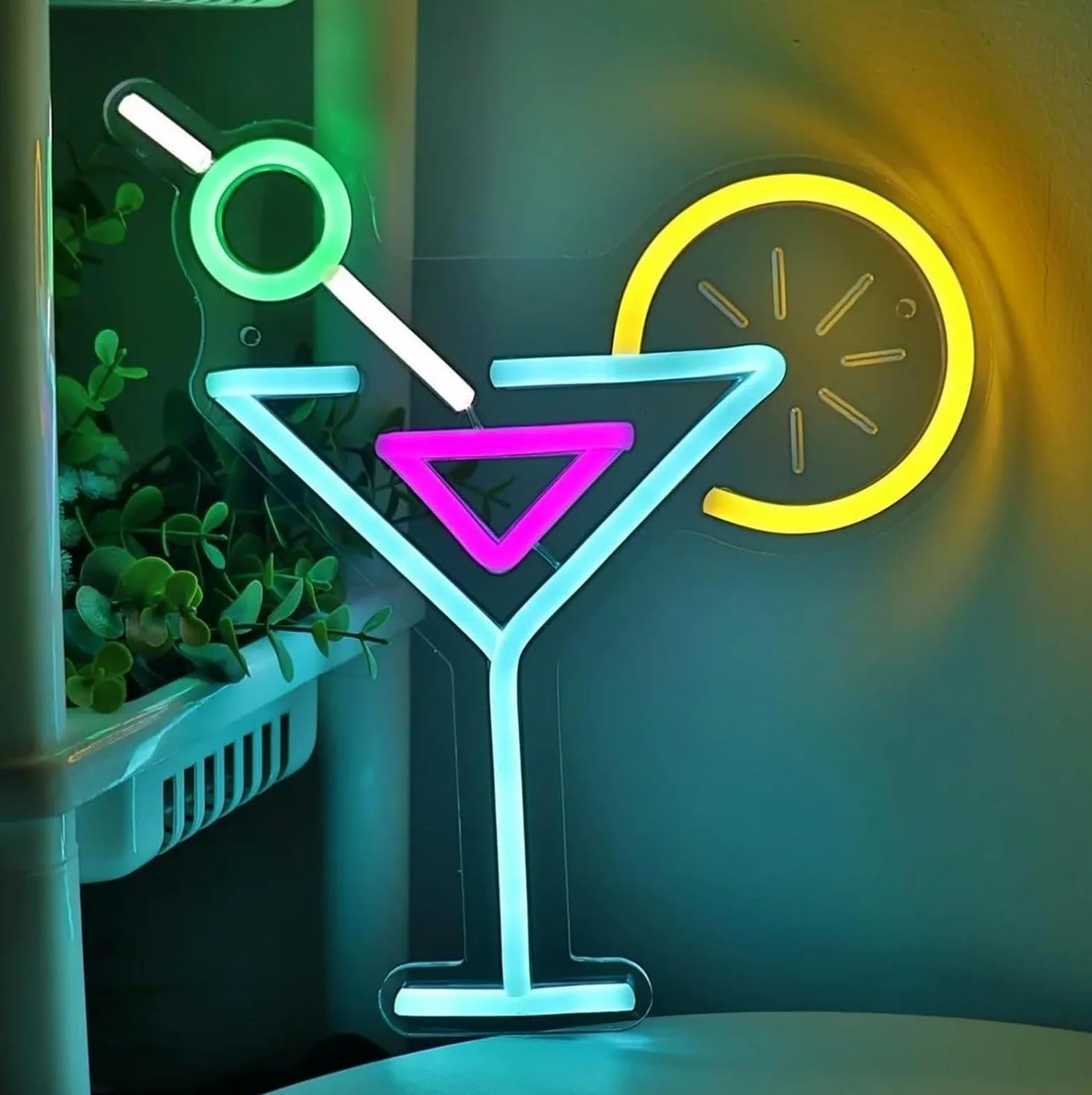 Luci al neon Per lampada al neon Cocktail Succo limone per la decorazione della parete per stanza Festa Casa Pub Club Illuminato