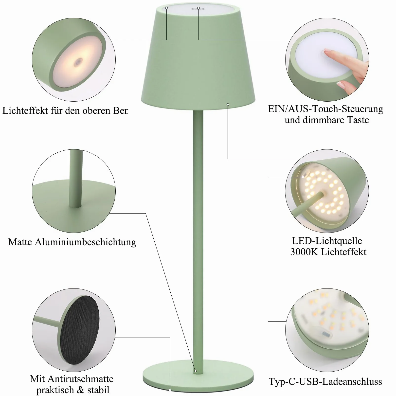 Klighten 2 Pezzi Lampada LED Dimmerabile da tavolo senza fili Interni/Esterni, Ricaricabile Lampada da Scrivania a batteria in Alluminio con USB-C, Luce calda 3000K, Impermeabile IP54, Grigio Scuro