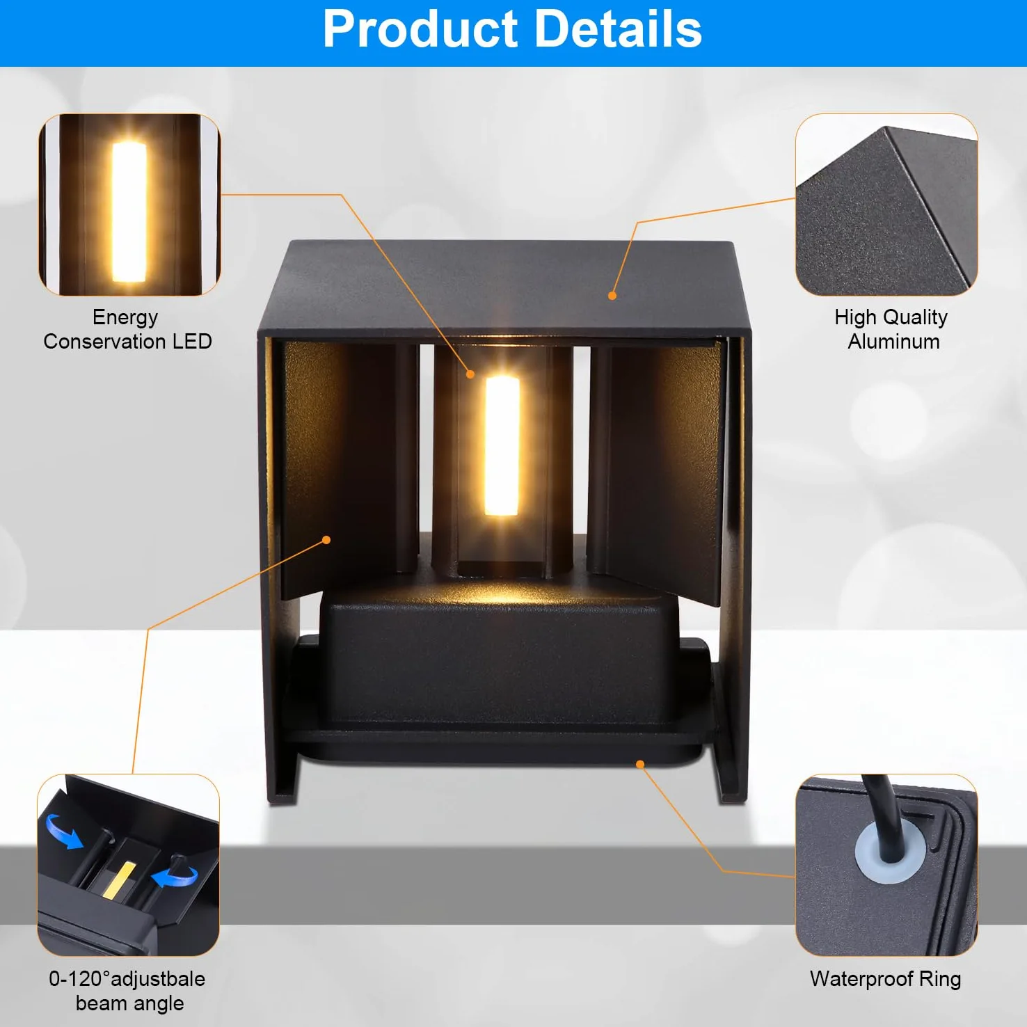 ledmo 4 Pezzi Applique da Parete Interno/Esterno 12W LED Moderno Lampada da Parete Angolo Regolabile del Fascio su e giù Bianco caldo 3000K Applique Esterno Impermeabile IP65 Per giardini, corridoi