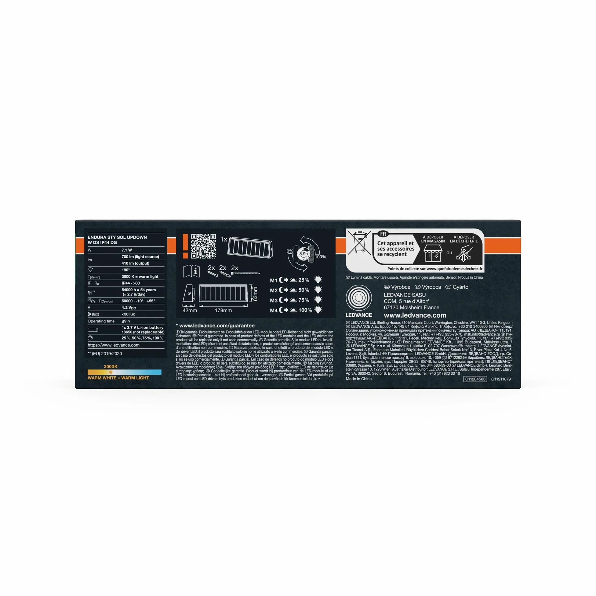 OSRAM Applique LED solare Endura Style Updown, 7,1 W, bianco caldo 3000 K, 410 lm, sensore di luce diurna, IP44