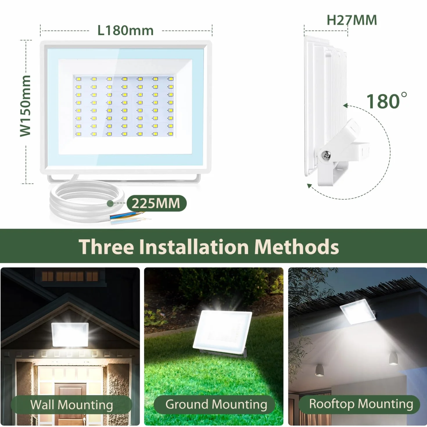 Aigostar Faretto LED da Esterno 50W,4300LM,Faretti LED Esterno luce bianca 6500K,Luce di Sicurezza Impermeabile IP65,Per Giardino,Cortile,Garage,Corridoio. 8 pezzi