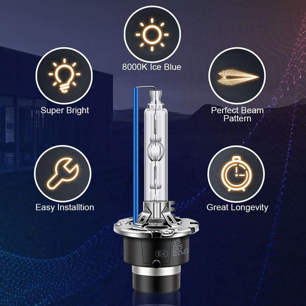 Erato D2S Lampadine Xenon HID per Faro 35W 8000K Lampadine Xenon Kit di Conversione HID con Base Metallica Stent Lampadine Automobili, Sostituzione di Luci Alta Bassa Luce Confezione da 2