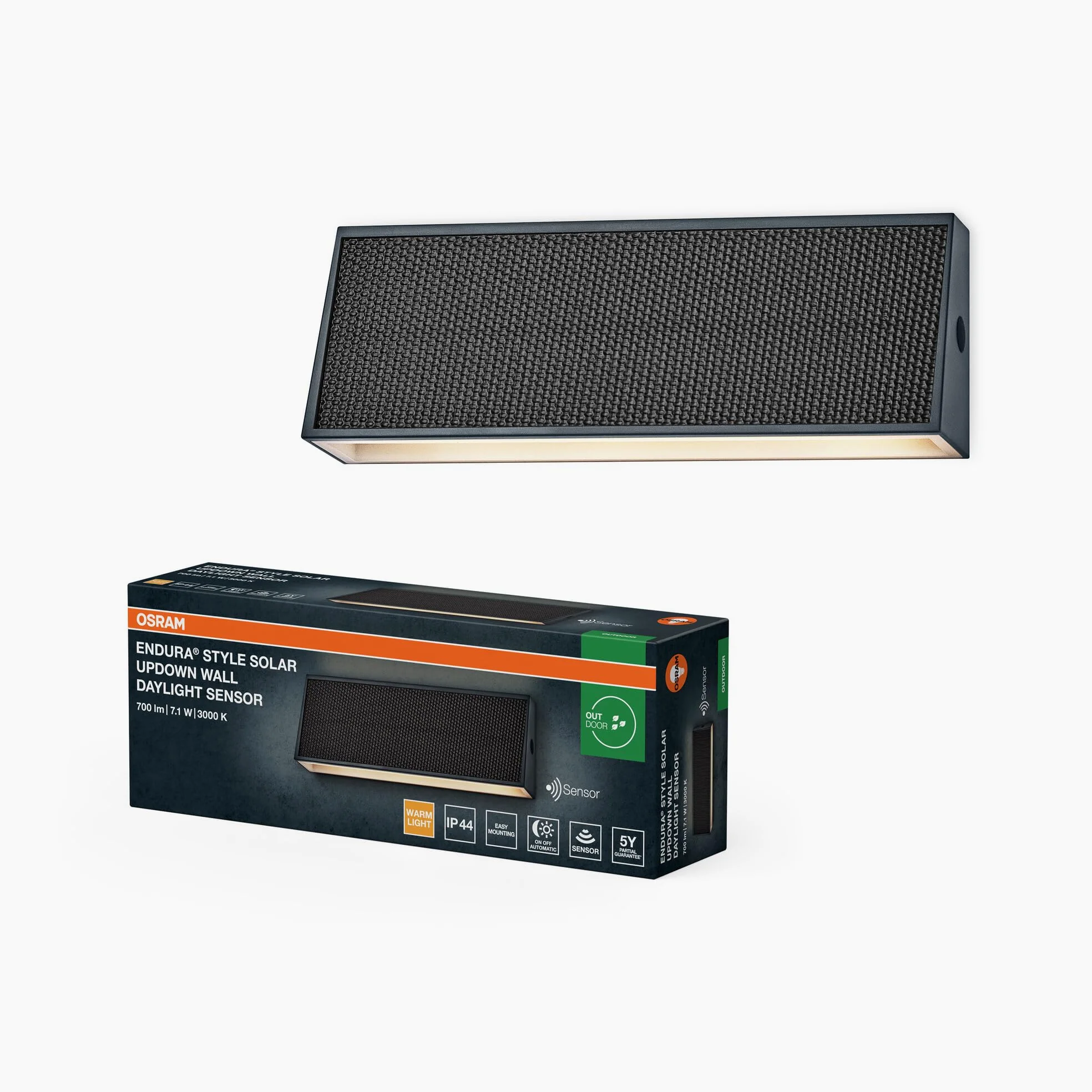 OSRAM Applique LED solare Endura Style Updown, 7,1 W, bianco caldo 3000 K, 410 lm, sensore di luce diurna, IP44