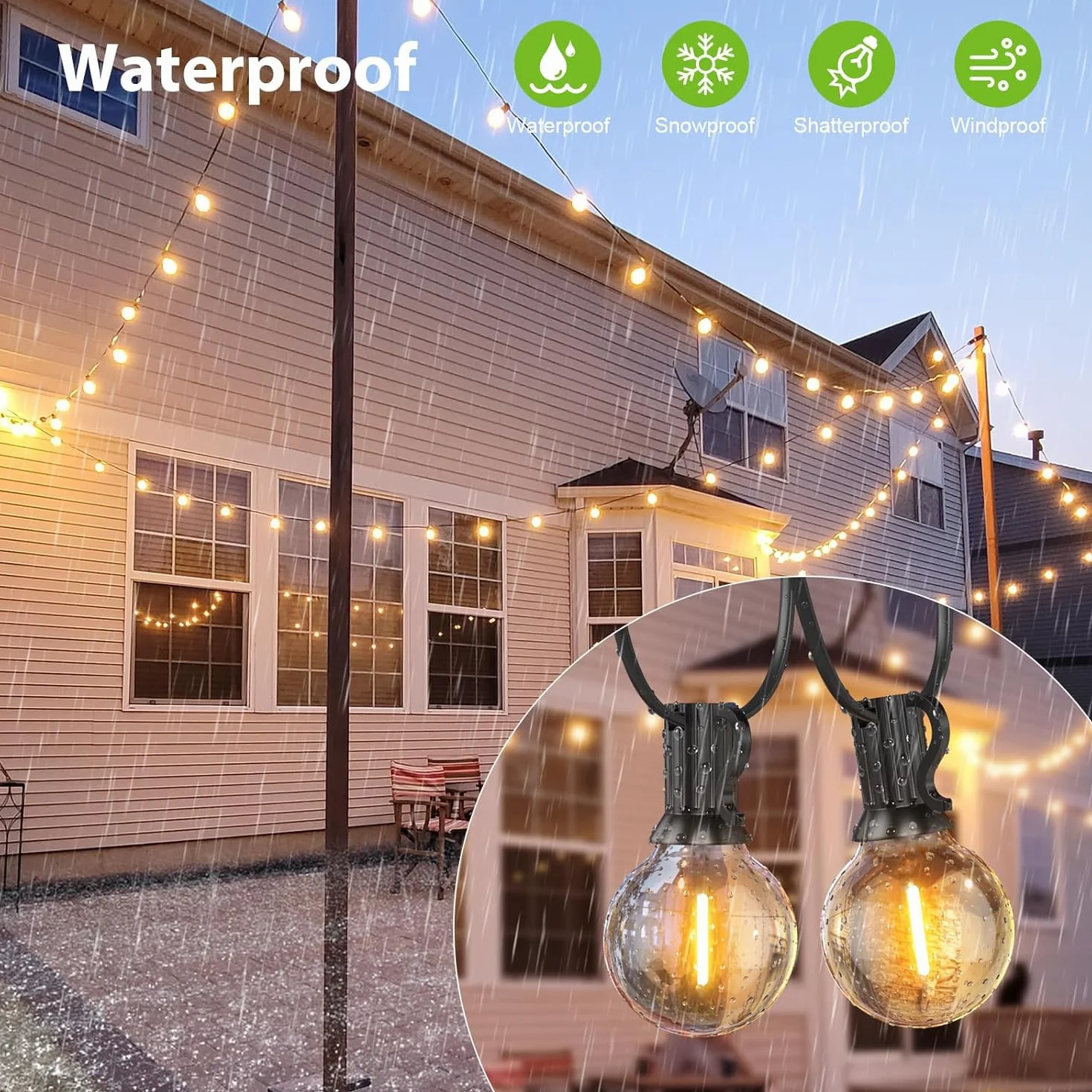 Luci da Esterno 45M, G40 Catena Lampadine Esterno con 75+2 Lampadine, Lmpermeabile Catena Luminosa per Terrazza Giardino Festa Matrimonio, Natale, Gazebo