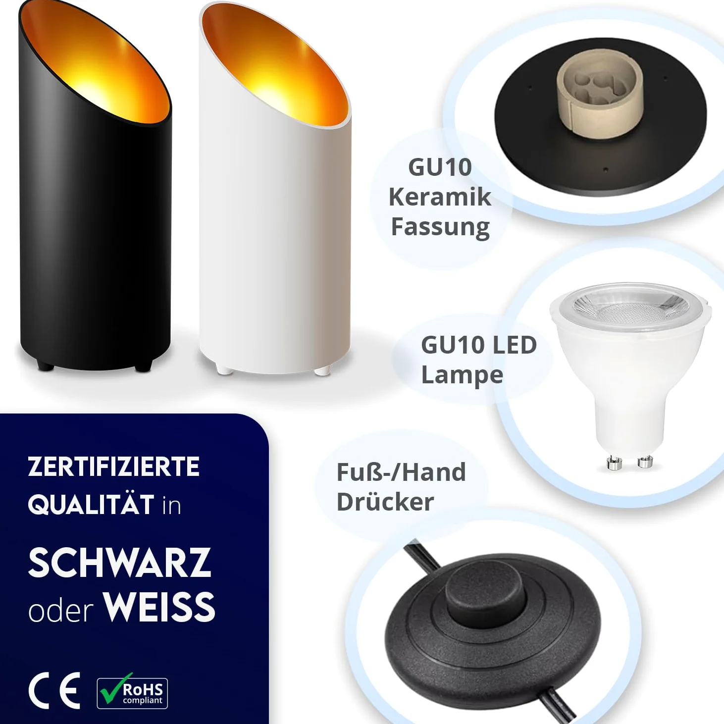 LED Uplight Spot (2 pezzi) nero, 6 W, faretto da terra per illuminazione indiretta, lampada da terra con lampadina GU10 230 V, luce calda da 2700 Kelvin