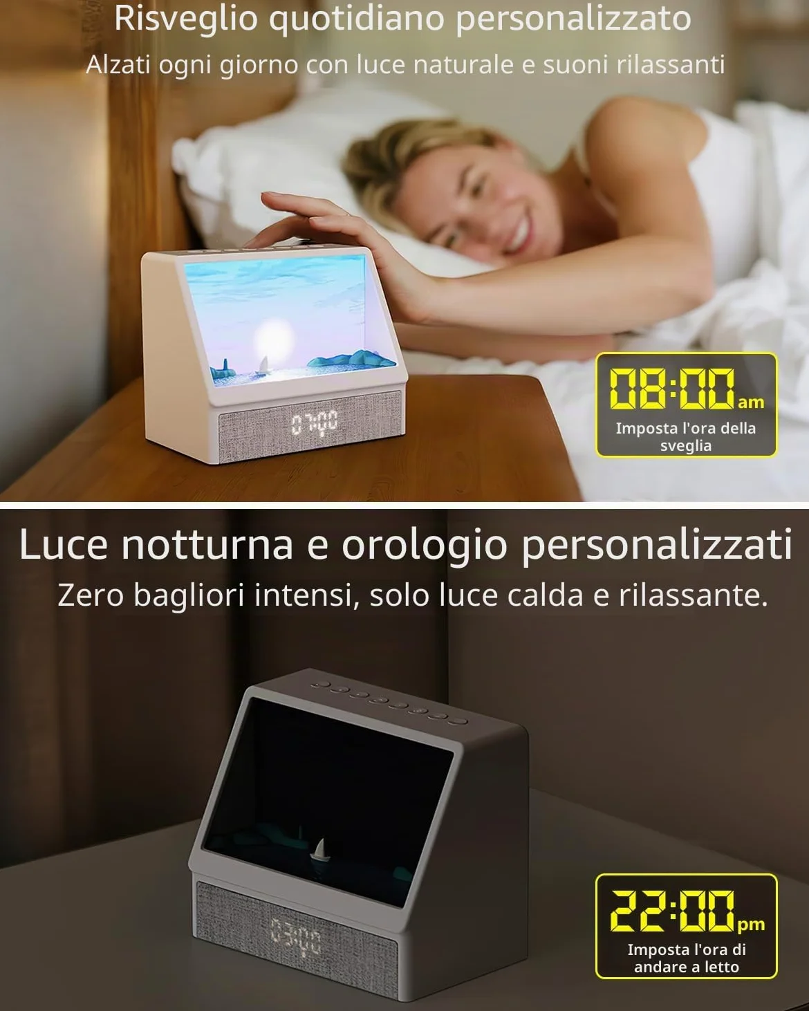 Sveglia Luce con Simulazione ,Multiple Suoni Naturali,Lampada da Notte Regolabile ,2025 Upgrade Wake-up Light,Bluetooth Speaker Lamp ,Dimmable Clock for Adults Kids [Classe di efficienza energetica G]