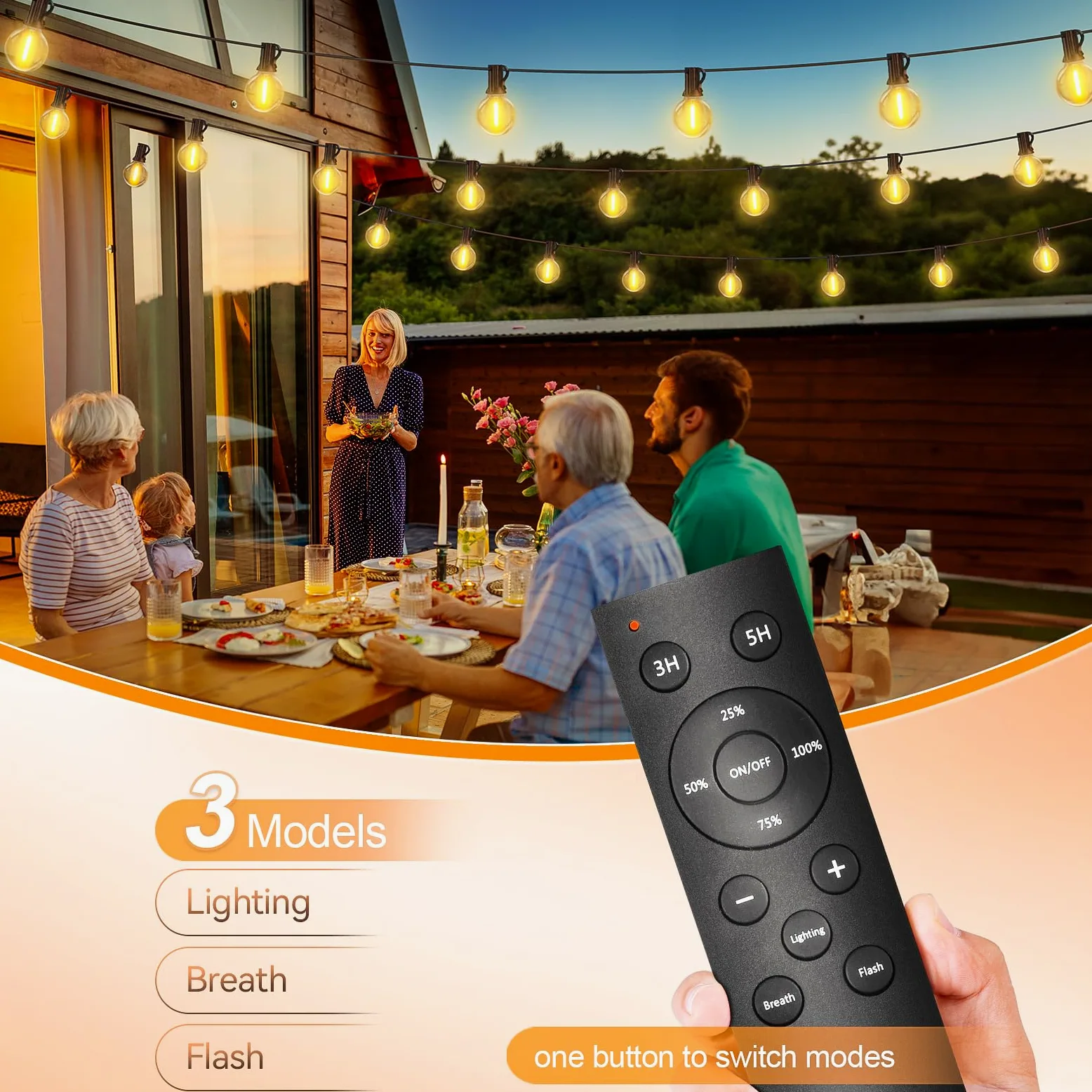 Catena Luminosa Esterno Luci Giardino - 60M G40 Led 60+2 Lampadine Esterno Filo Luce Calda Impermeabili con Telecomando Luci Per Gazebo da Esterno Decorative Campeggio Matrimonio per Balcone Terrazzo