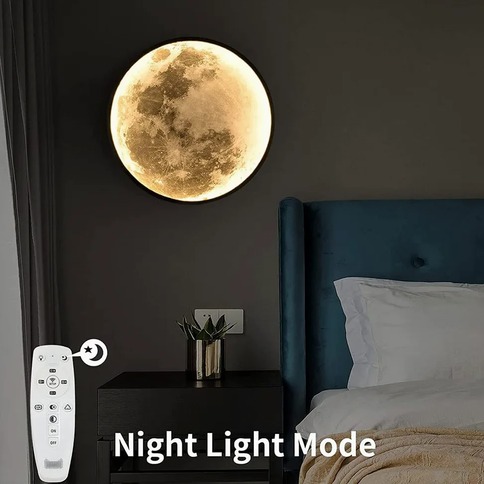 Luna 3D Grande da Parete Applique da Parete a LED Rotonda Dimmerabile con Telecomando Lampada da Parete con interruttore a filo e spina Plafoniera LED Lampada da Luna Art Deco Lampade da Muro Interno