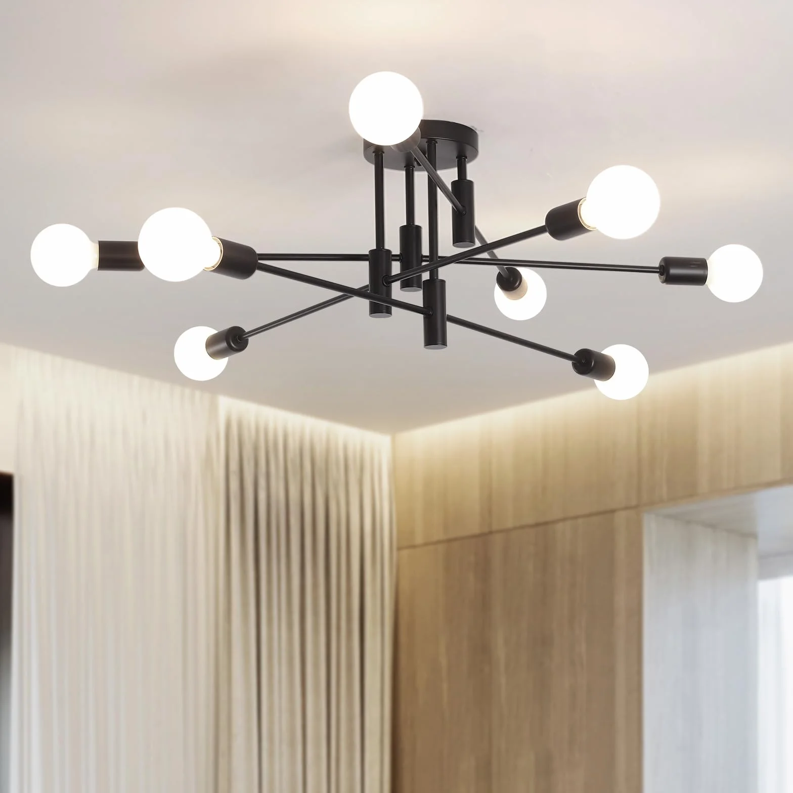 Lampadario Lampada a sospensione moderna regolabile in altezza 8 luci Lampadario a staffa vintage industriale in metallo per soggiorno sala da pranzo camera da letto foyer, nero