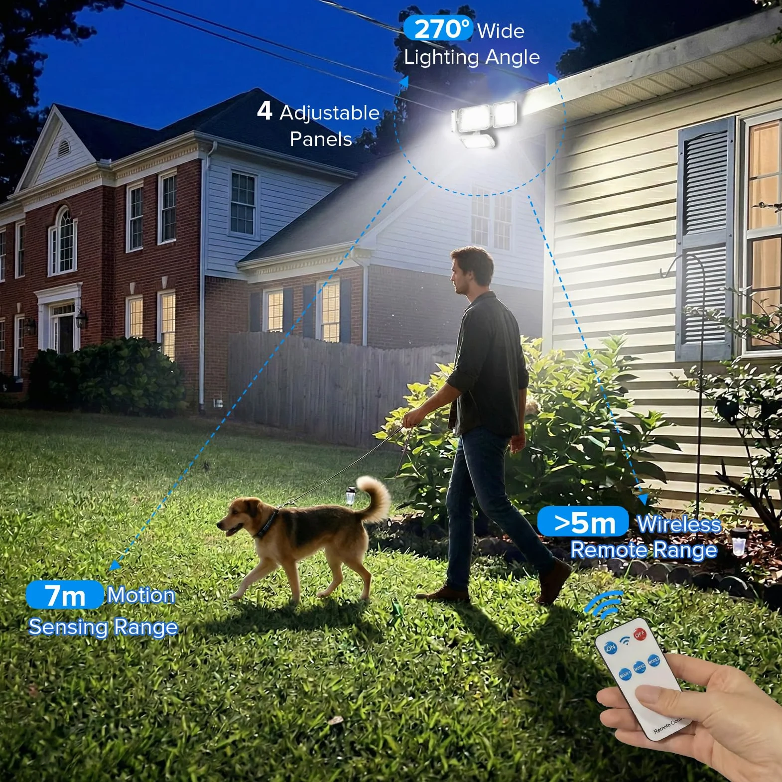 SANSI Lampada Solare da Esterno con Sensore di Movimento, 12W 1500lm Luce di Sicurezza con Telecomando, 3 Modalità di Illuminazione PIR, 6000mAh, Impermeabile IP65 per Patio Giardino Garage Veranda