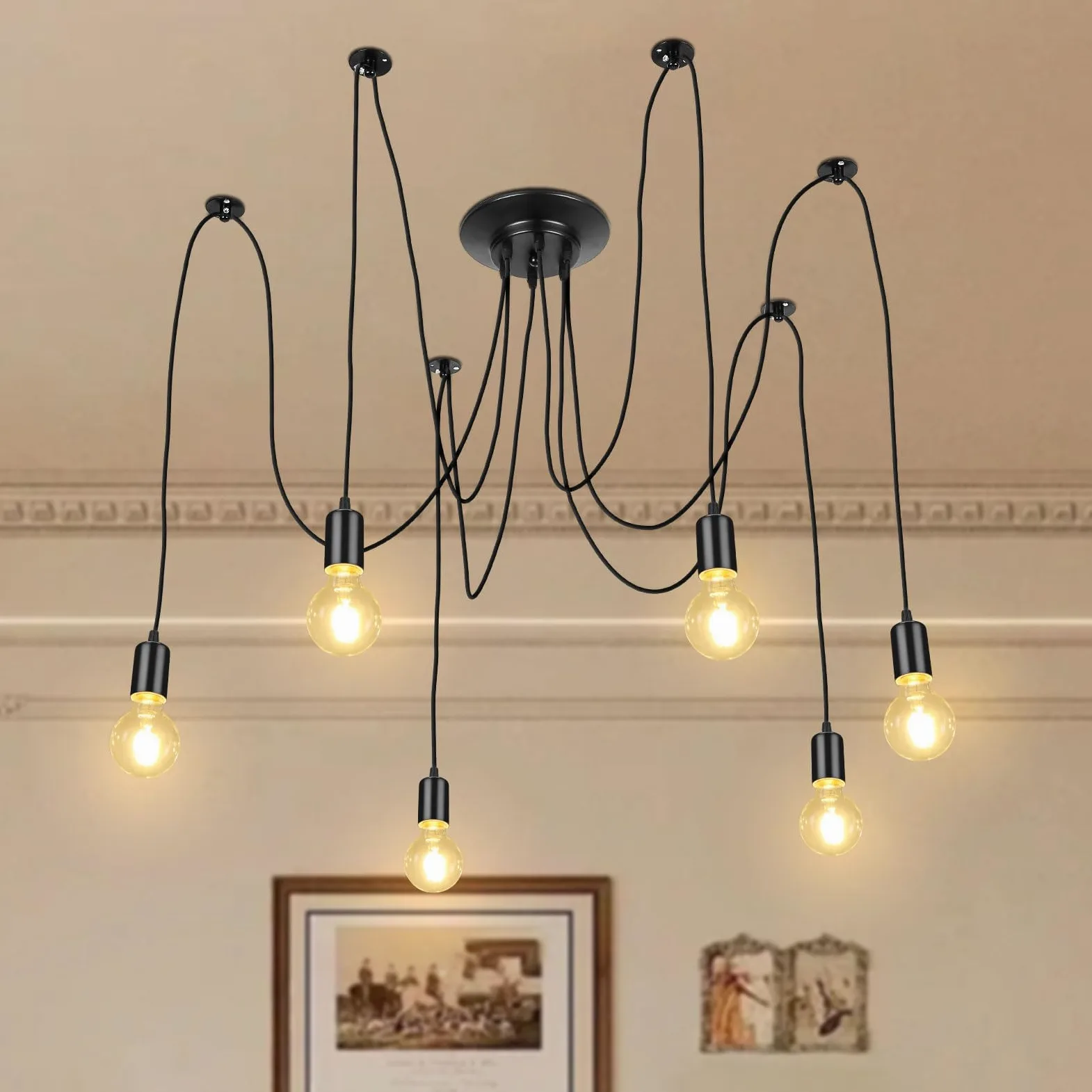 Lightess Lampadario a Ragno 6 Luci, Lampade a Sospensione Nero Industrial Lampadario Pendente Moderne Lampadari Soffitto Vintage per Camera da Letto Soggiorno