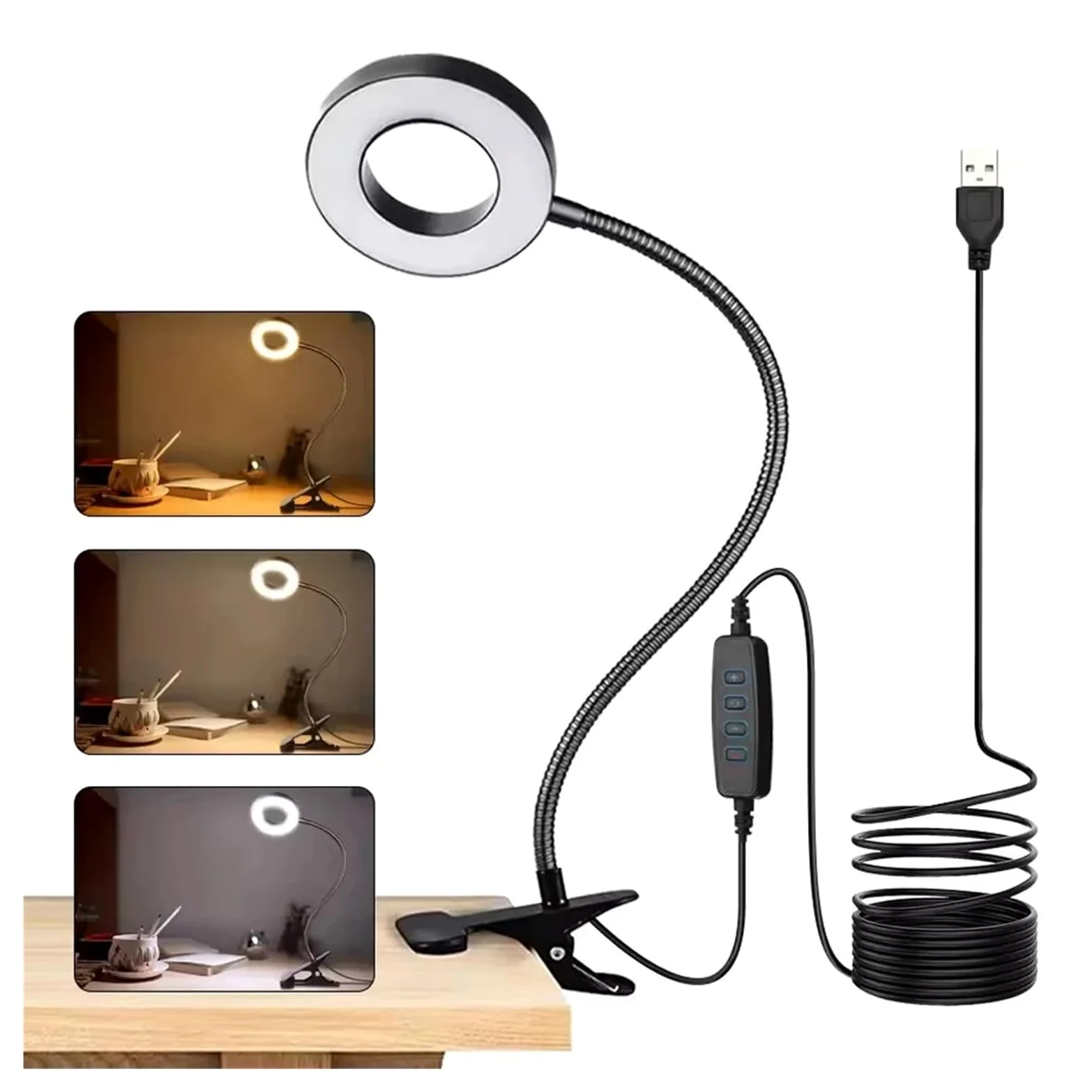 Lampada da studio for libri da lettura a LED con luce a clip | 10 Luminosità Protezione degli occhi Scrivania for studenti con collo di cigno(Black)
