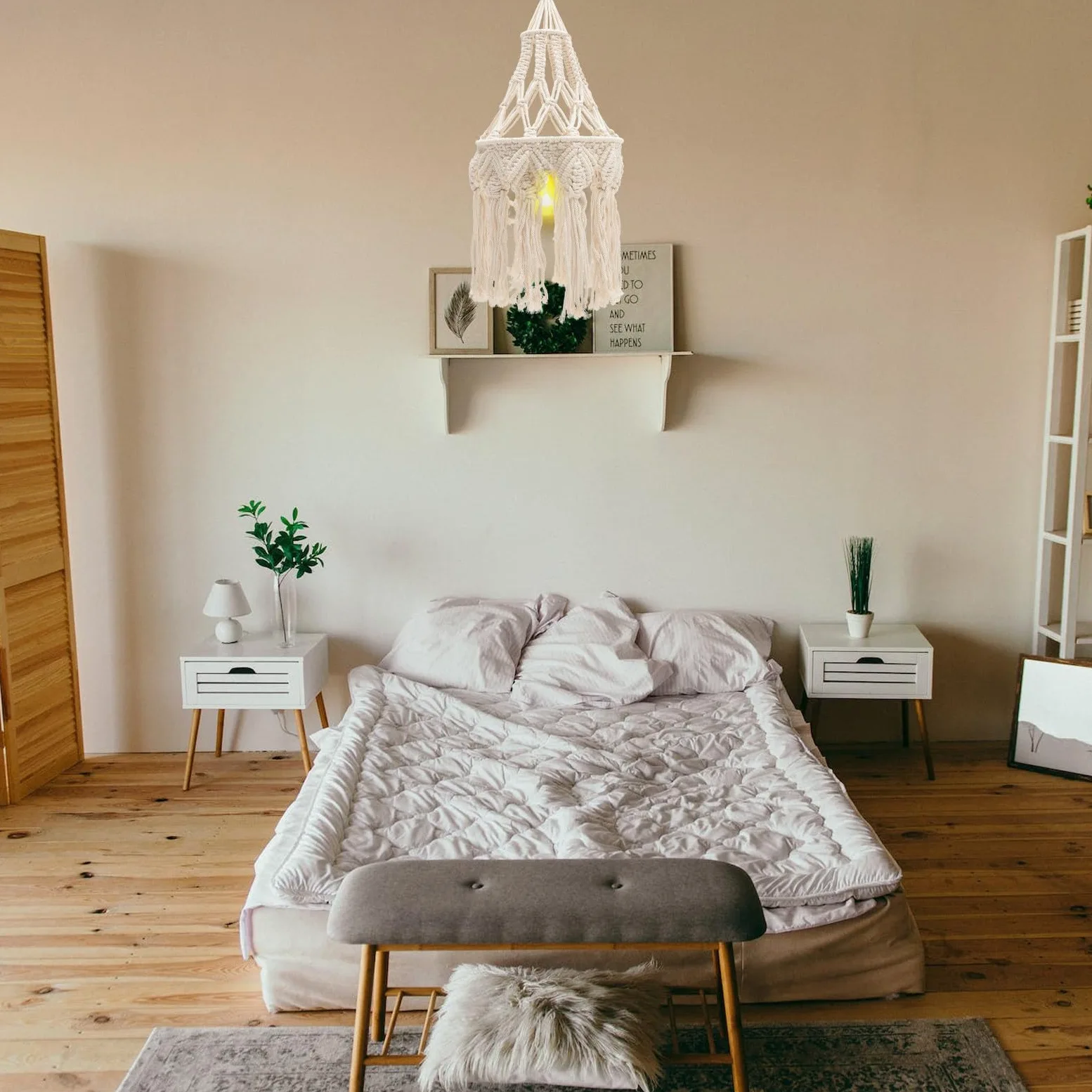 GANAZONO Coprilampada Intrecciato in Stile Boho Corda di Cotone, Paralume per Lampada a Sospensione, Adatto per Matrimoni e Decorazioni di Feste Stili multipli