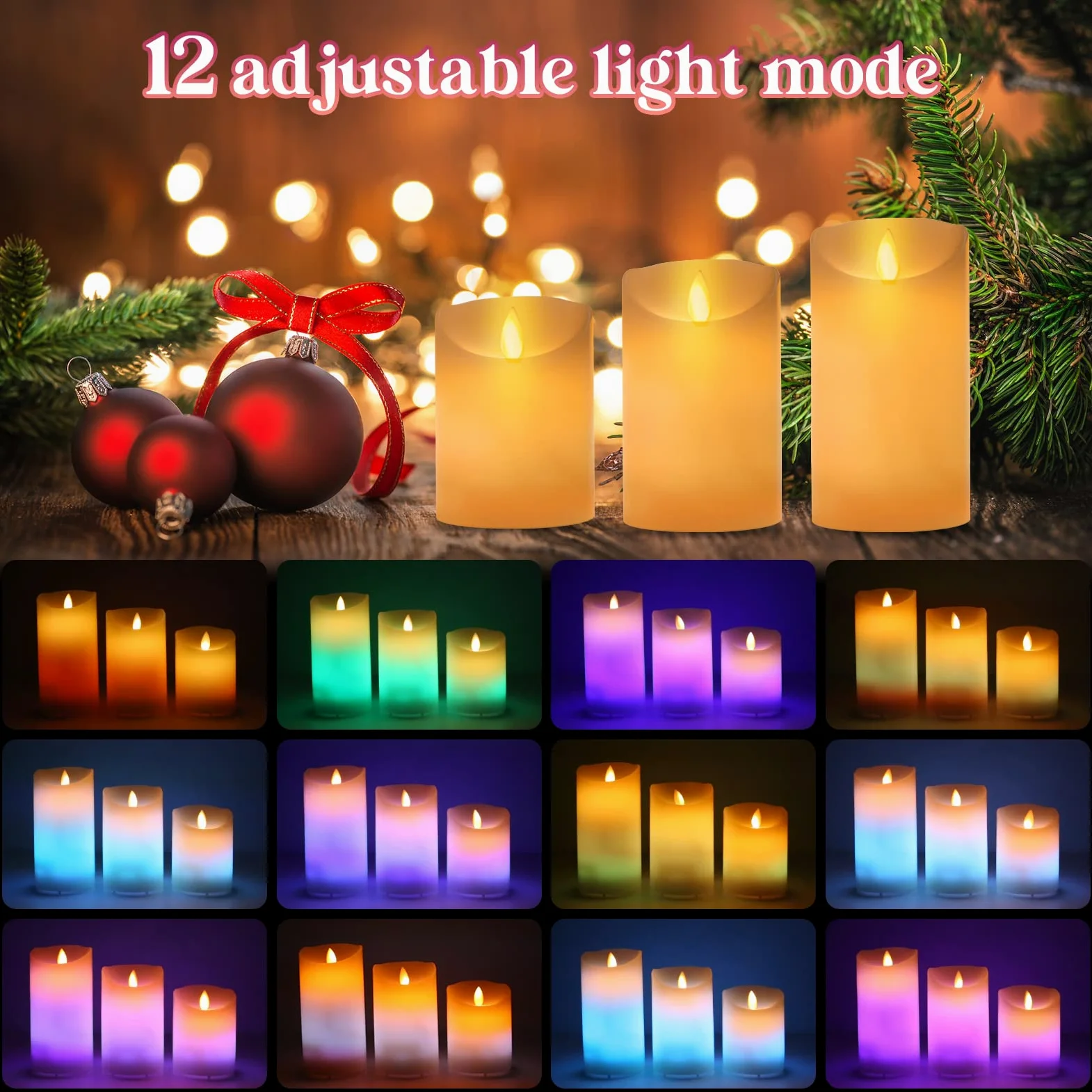 Candele LED Senza Fiamma, Bianco Caldo Multicolor Real Wax Pilastro Luce Candela Ricaricabili USB, con Telecomando e Timer, Lampada Candela per Natale Feste Decorazione Casa Matrimonio