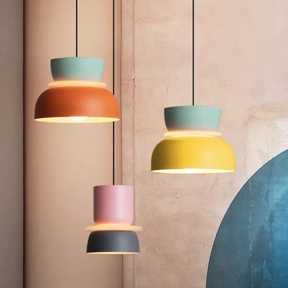 Luce Industriale Moderna Macaron Lampada A Sospensione Colorata metà del Secolo per Illuminazione A Soffitto Piccolo Lampadario in Alluminio per Camera da Letto Cucina (C)