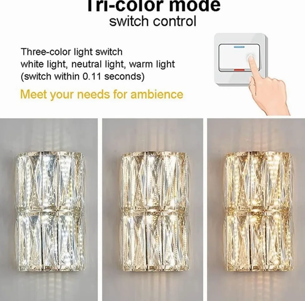 WQHPLMD Sparkling Crystal Wall Sconce for Bedroom, Living Room & Hotel - Geometric
