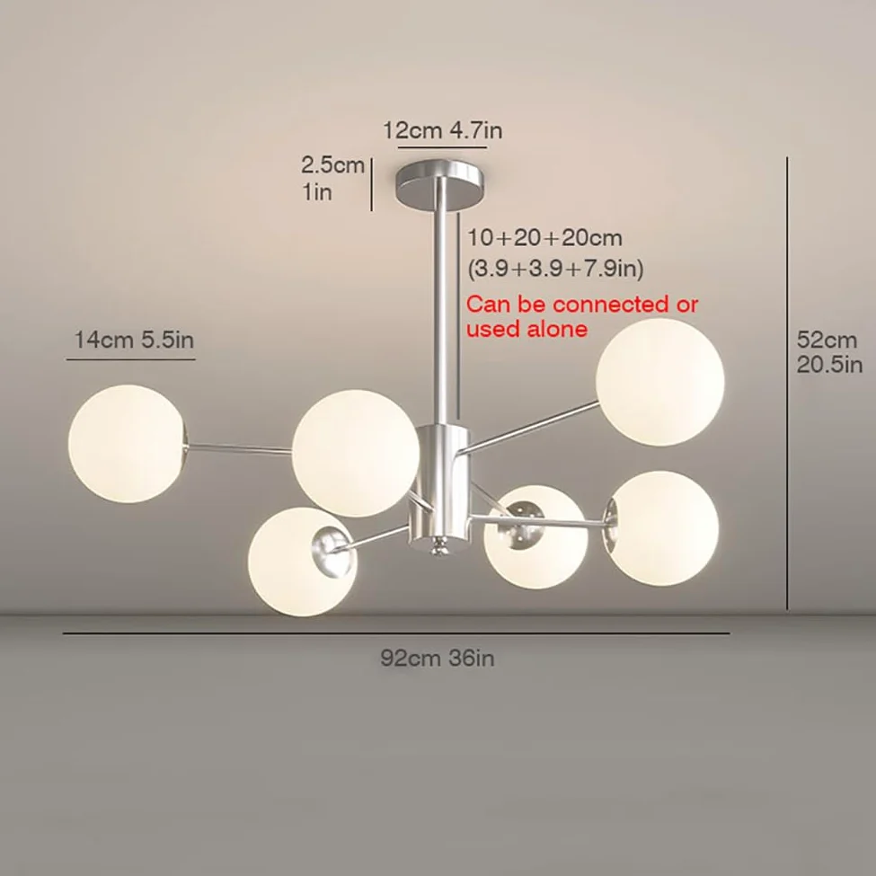 Lampadario Moderno a Sfera in Vetro, Illuminazione a Sospensione con Finitura cromata, plafoniera per Interni E27 per Cucina, Sala da Pranzo, Camera da Letto(6 Lights, Chrome)