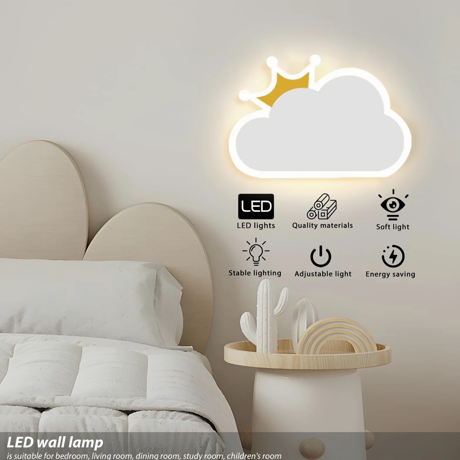 Applique da Parete Interno 14W 1550LM Lampada da Parete Interno a Forma di Nuvola,Bianco Caldo Bianco Neutro Bianco Freddo Tricolore, 220V Applique Cameretta Bambina (Bianco