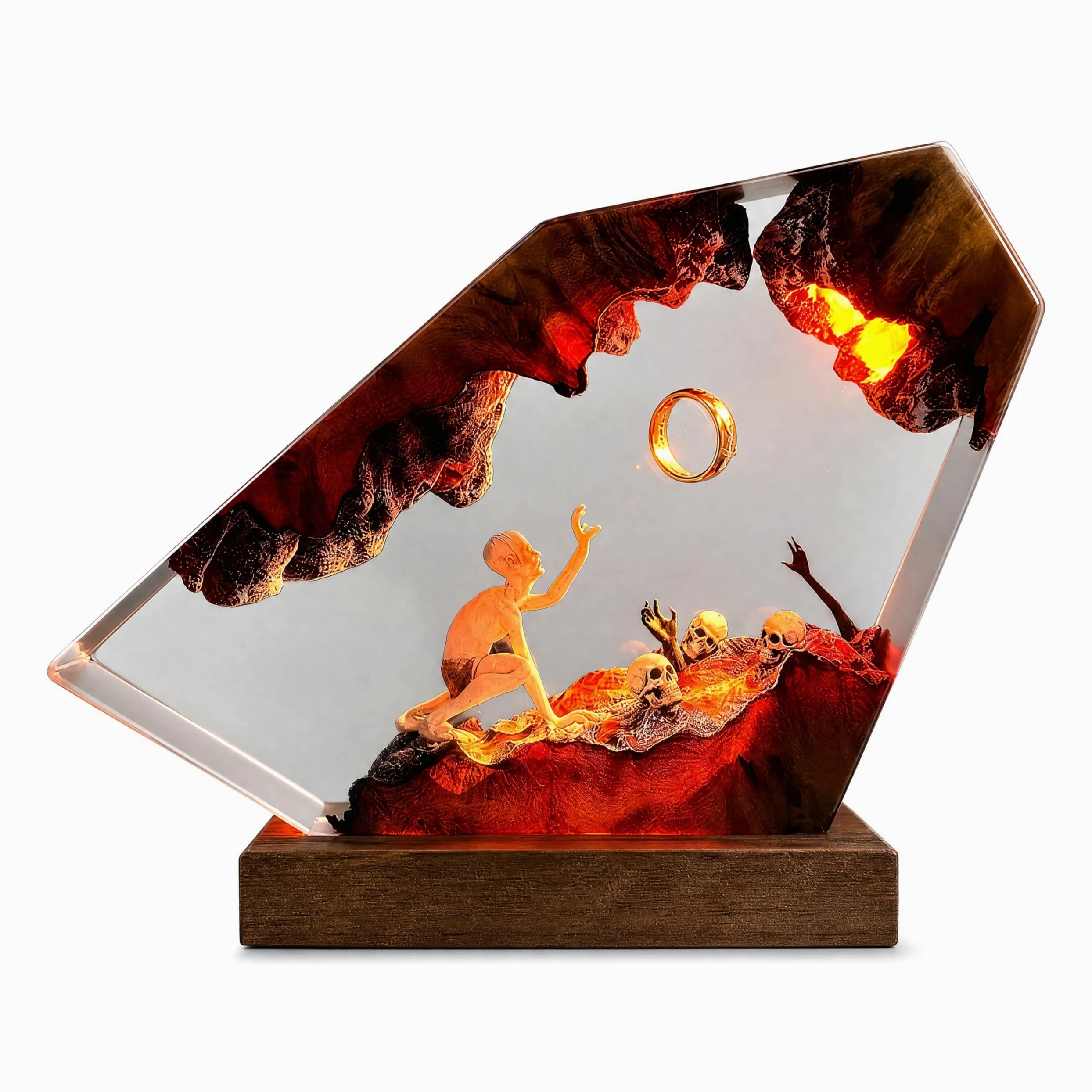 Lampada in resina epossidica, anello del Signore Oscuro, luce notturna a LED realizzata a mano in resina di legno massello, porta USB, decorazione per comodino della camera da letto, regalo di