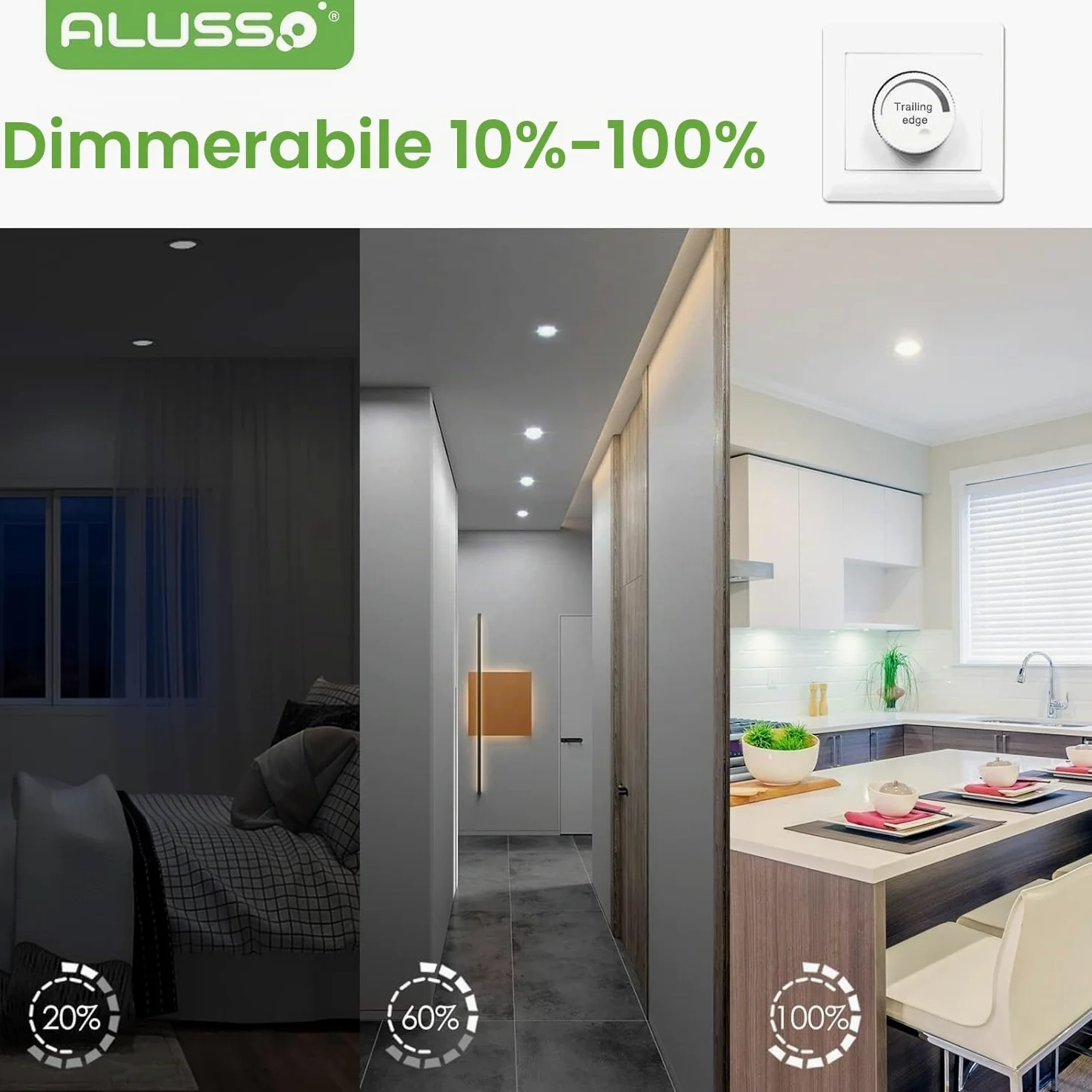 ALUSSO Set di 6 faretti LED da incasso piatti 230 V, 10 W, 800 lm, intensità variabile, ultra sottile, profondità di incasso 30 mm, bianco caldo 3000 K, bianco neutro 4000 K, bianco freddo 6500 K,