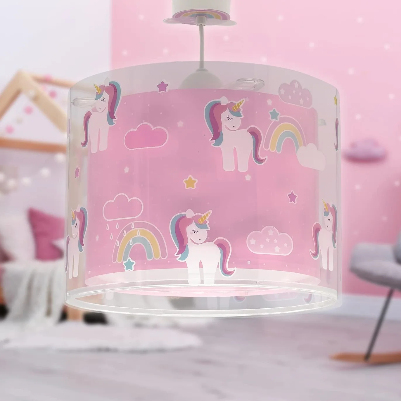 Dalber Lampada da soffitto a sospensione per Bambini Unicorns unicorni Animali, Rosa