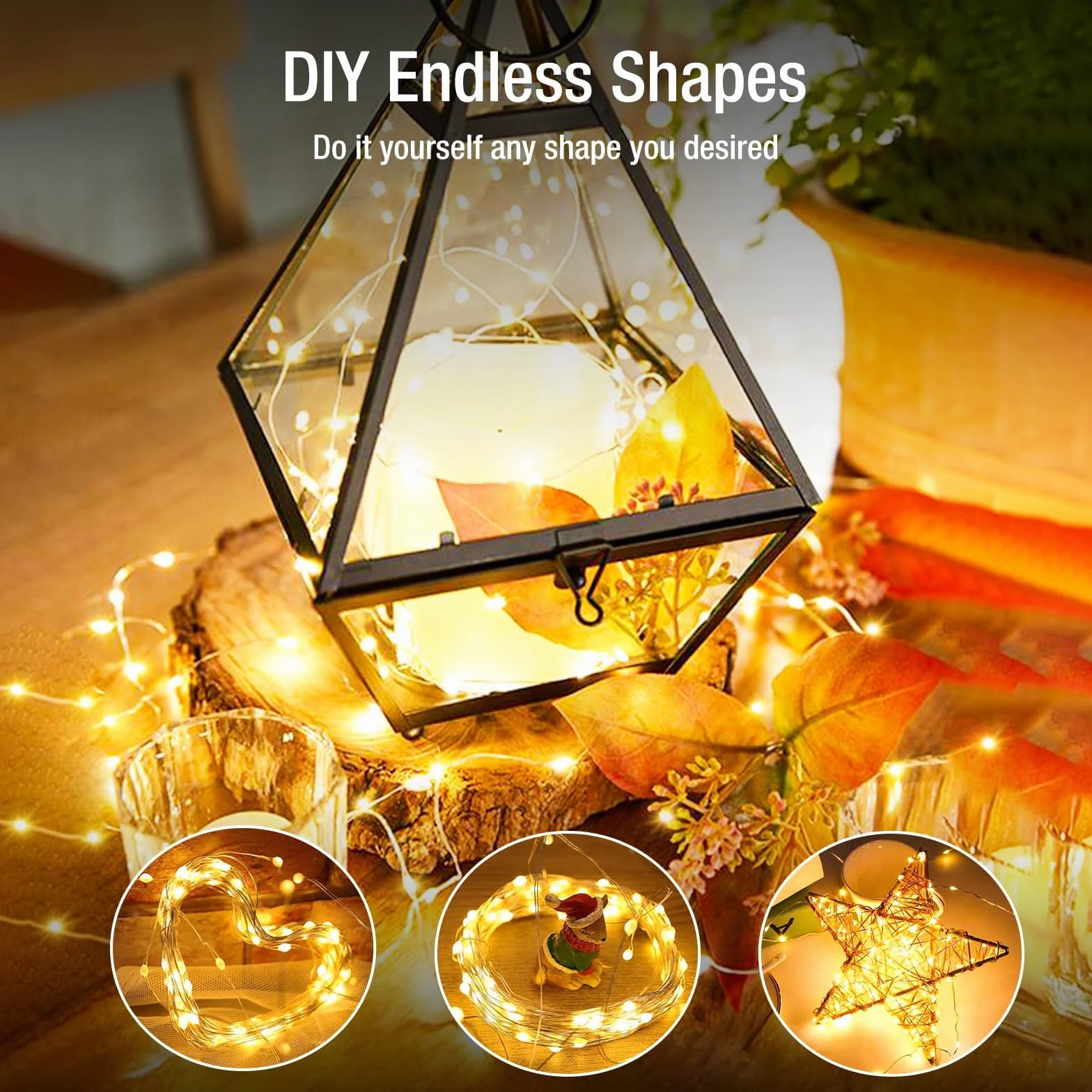 Confezione da 50 luci a batteria, 20 luci a LED scintillanti, 3 modalità, impermeabili, per barattoli, vasi, fai da te, feste, matrimoni, Natale, colore bianco caldo