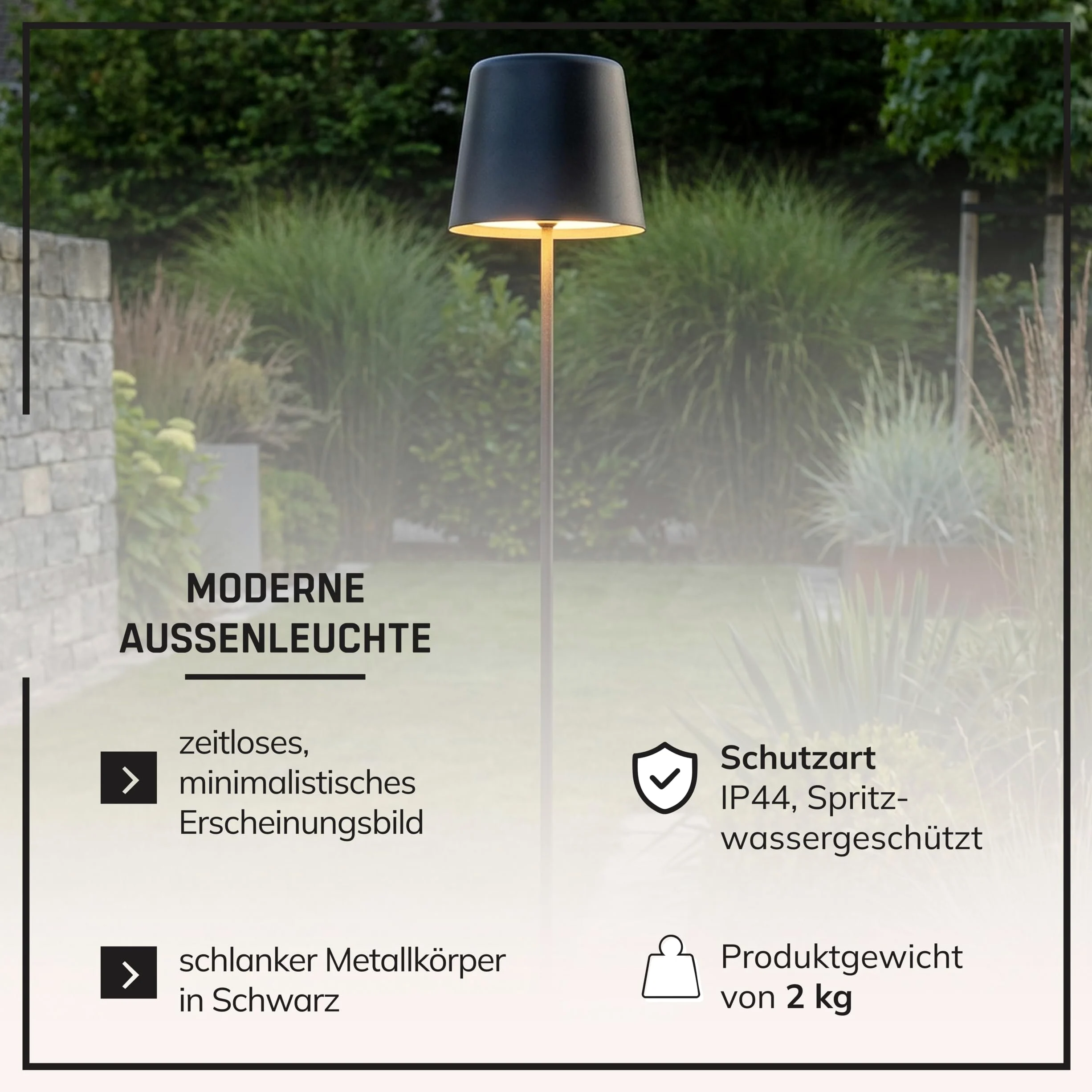 Lightbox Lampada da terra a LED interni ed esterni | 129 cm di altezza, Ø 18 cm | lampada da terra nera per esterni con touch dimmer a 3 livelli | mobile/wireless/portatile | ricaricabile