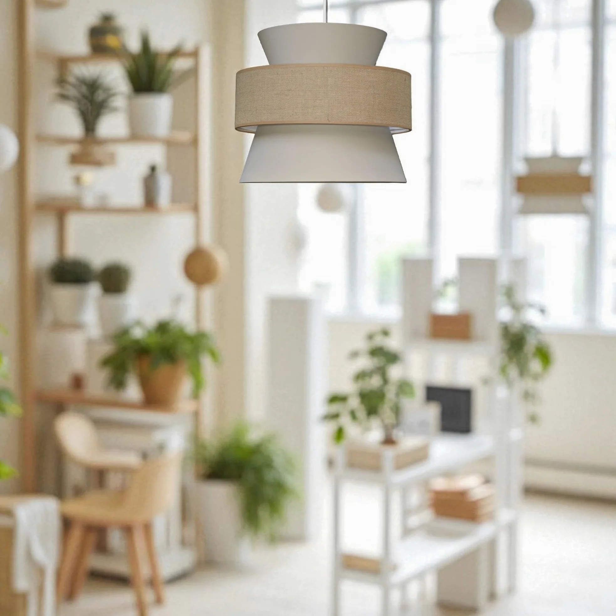 Lampada a sospensione BOHO 2xE27, diametro 38 cm, grande paralume in cotone e juta, per camera dei bambini, soggiorno, camera da letto, cucina, ingresso e ufficio, made in EU