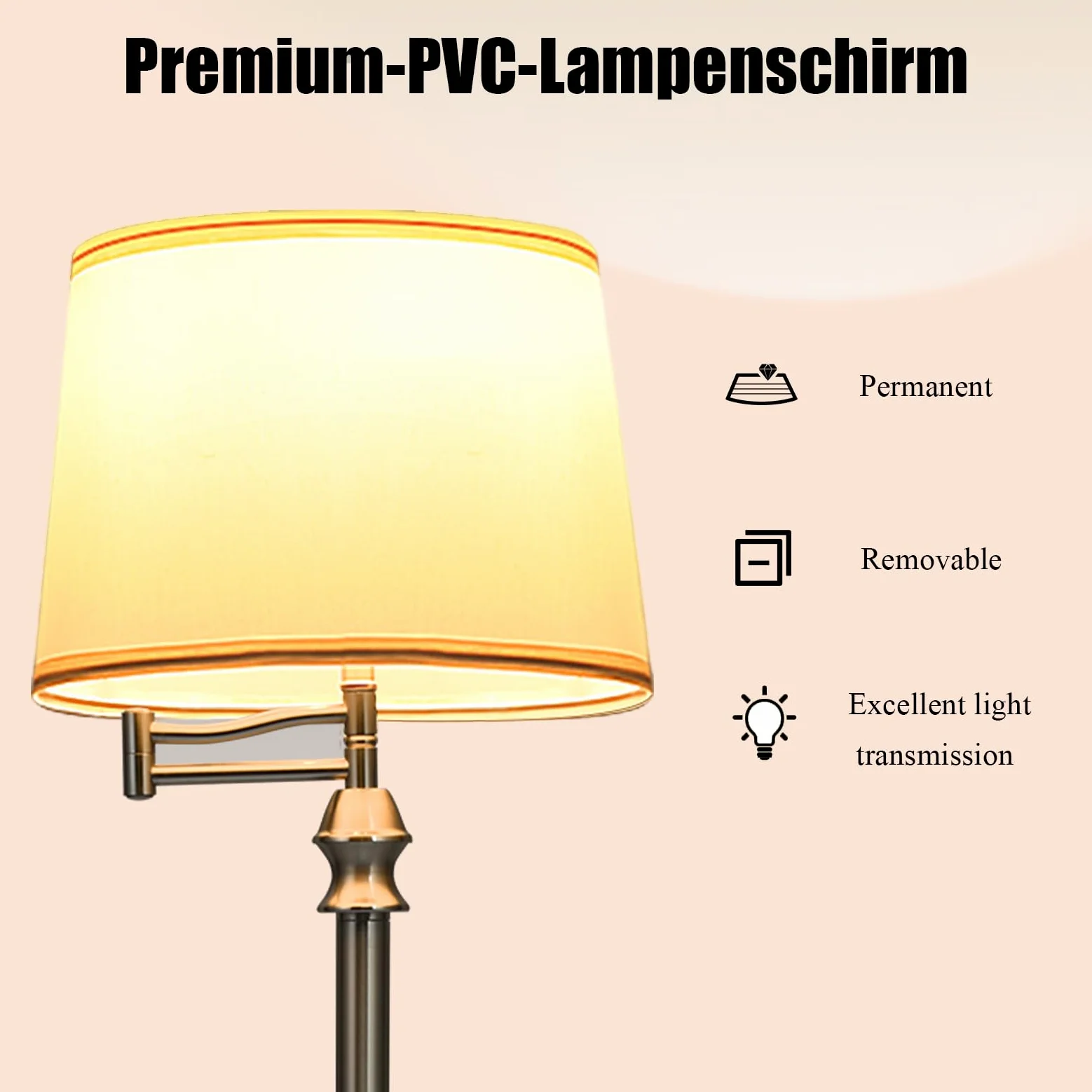 HOMASIS Lampada da Terra, Lampada da Piantana, Lampada Girevole ed Estensibile con Paralume Beige in Tessuto e Base Stabile in Ferro, Senza Lampadina, E27,40W, per Salotto, Studio, 28,5 x 152 cm
