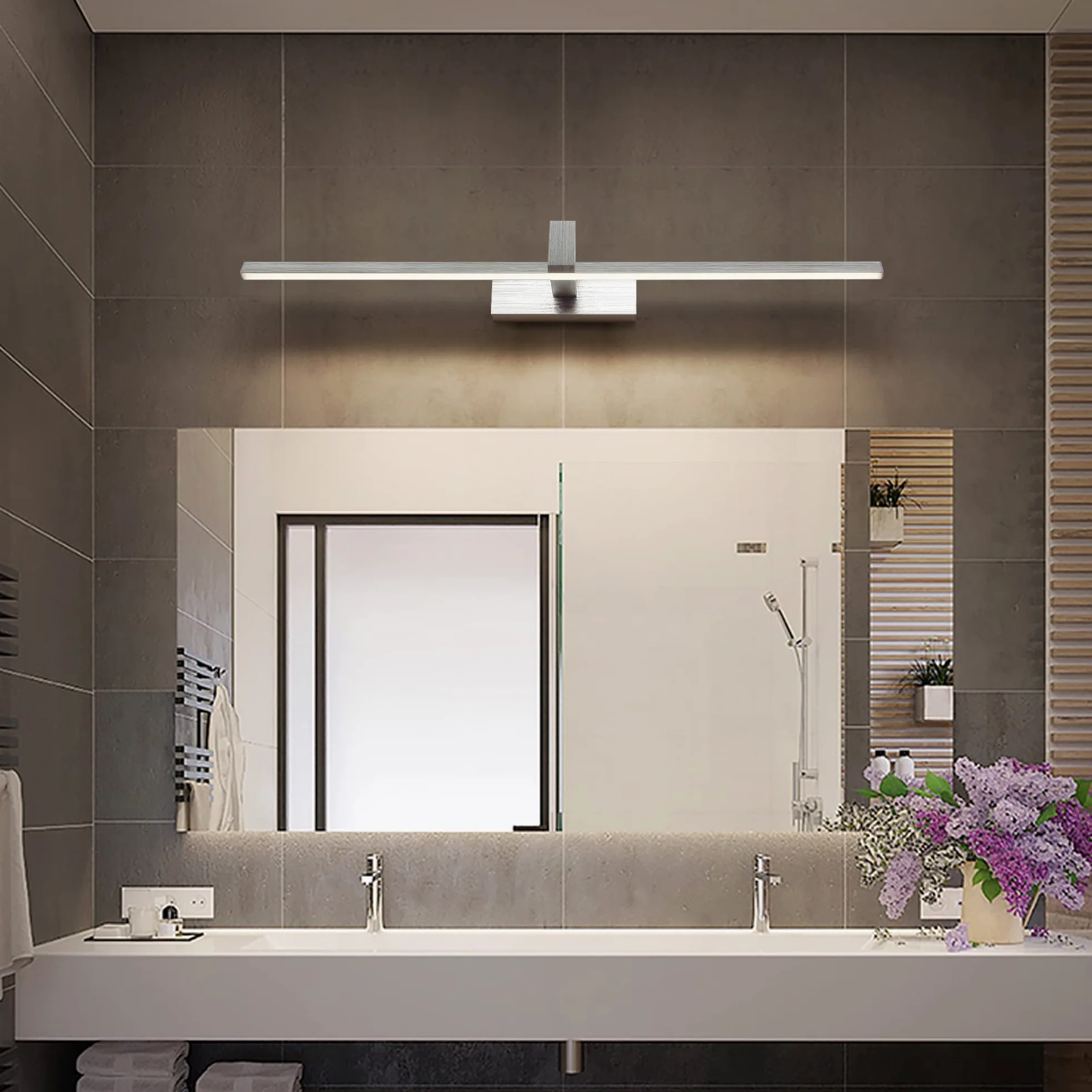 MantoLite LED Lampade da Parete,60cm 12W Applique Illuminazione per Interni 4000K Bagno Luci Pareti da Specchio Argento Spazzolato con Testa Della Lampada Girevole Luci Lettura Faretti da Muro