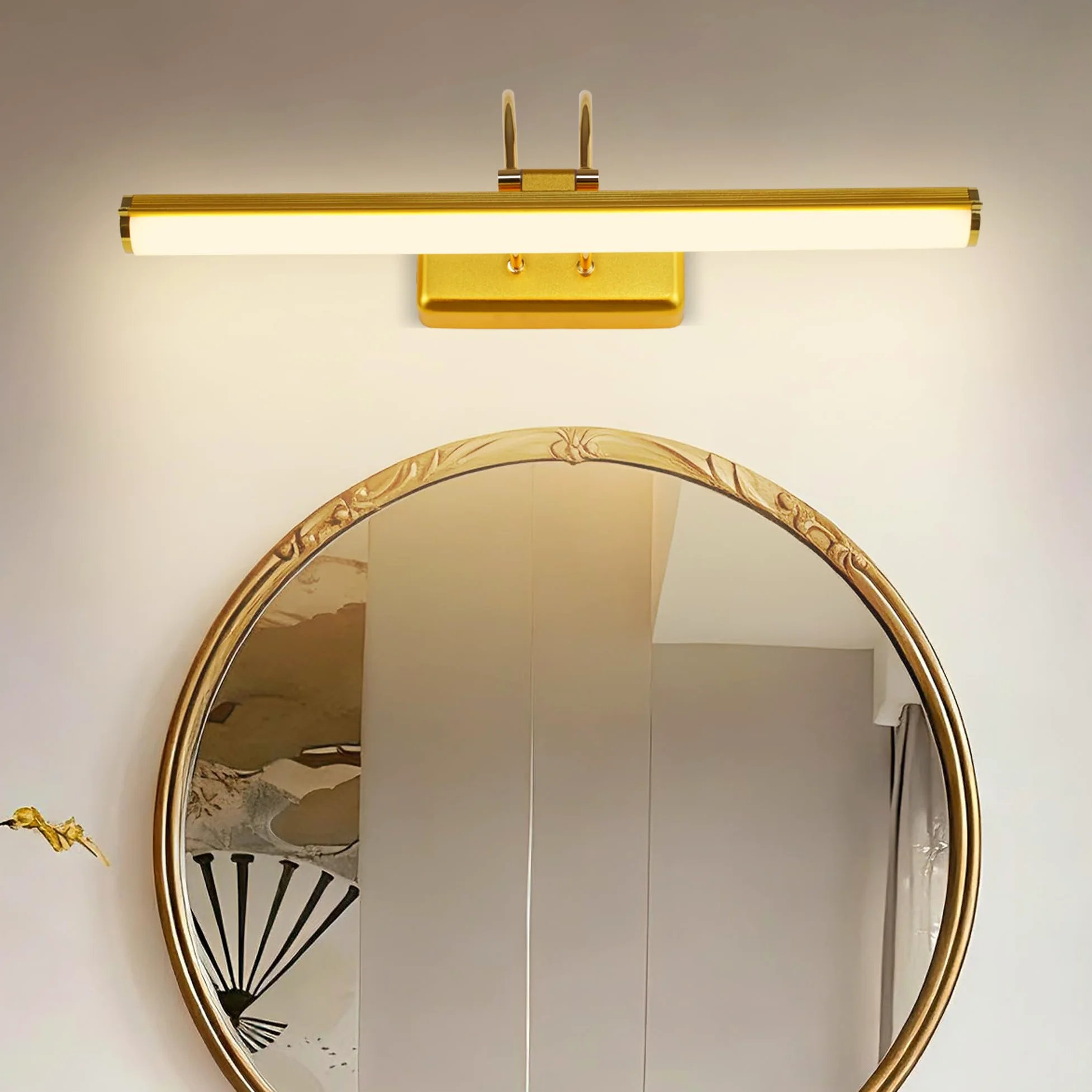 Lampada a Specchio da Bagno 42 cm LED Oro, Lampada da Parete Orientabile 12W IP44 Impermeabile, Moderna per Cucina Armadio