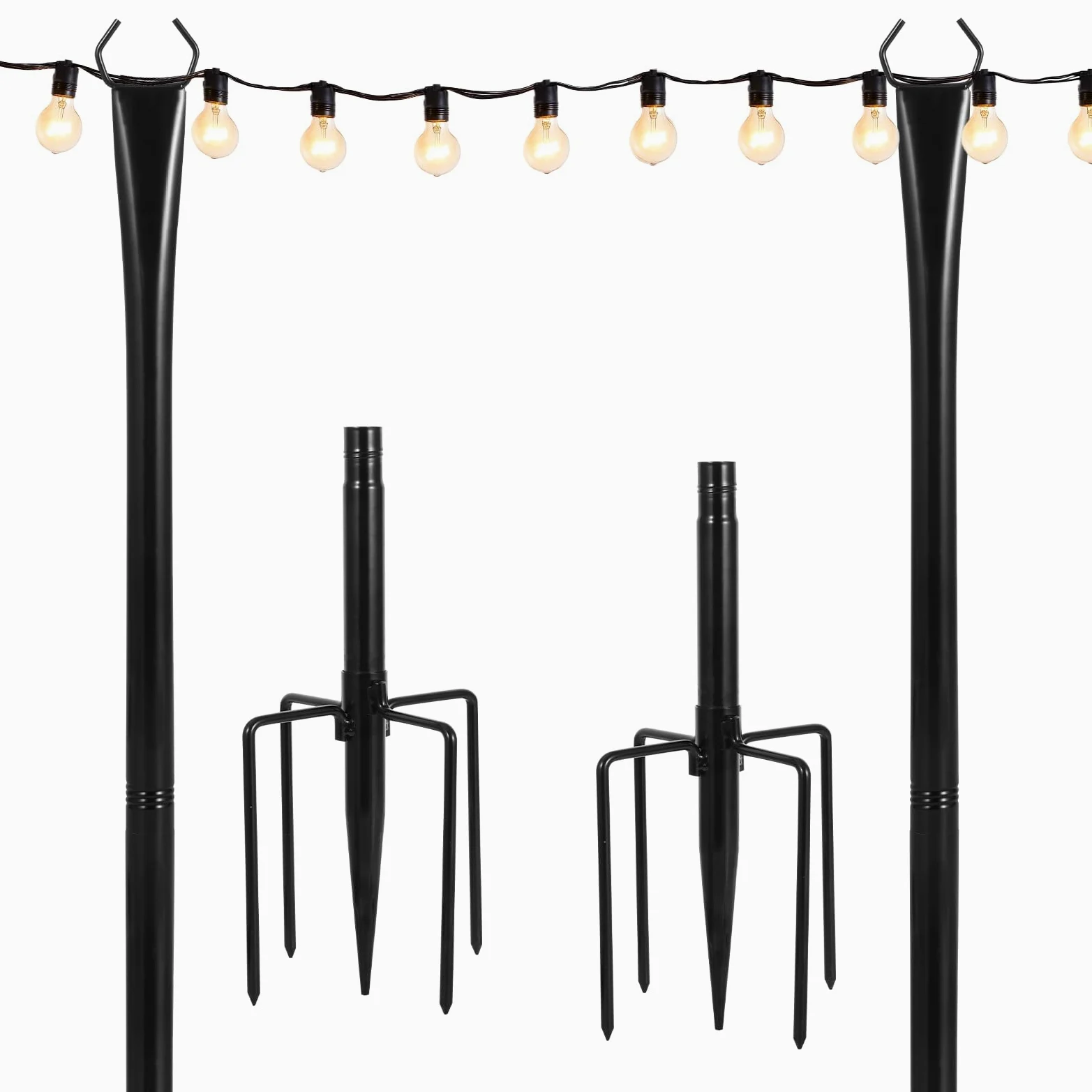 Confezione da 2 pali luminosi da 2,8 m, per esterni, con forcella, supporto in metallo per patio, cortile, terrazza