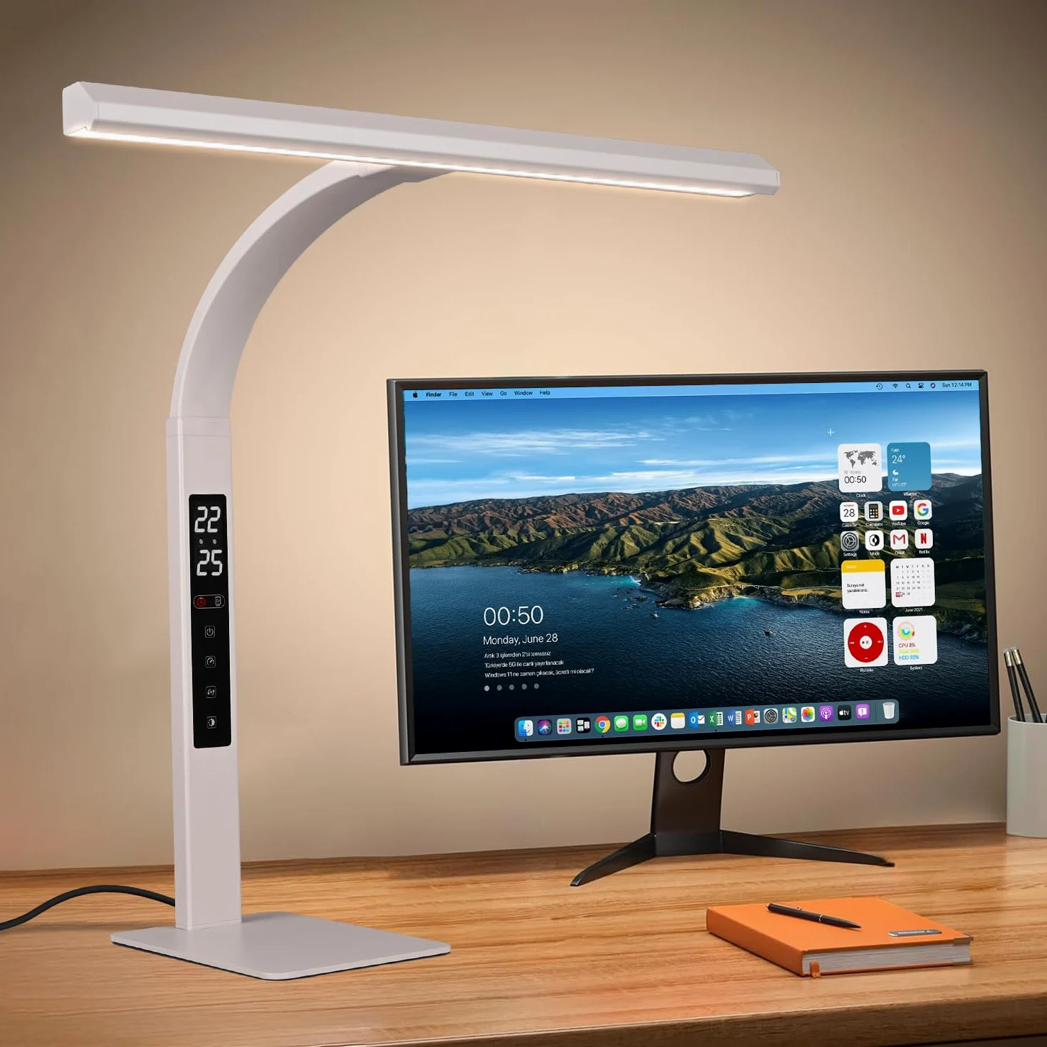 Lampada da scrivania a LED per ufficio domestico, luce da lavoro per computer architetto, temperatura di colore touch dimmerabile e tubo flessibile regolabile a collo d'oca. lampada da scrivania con