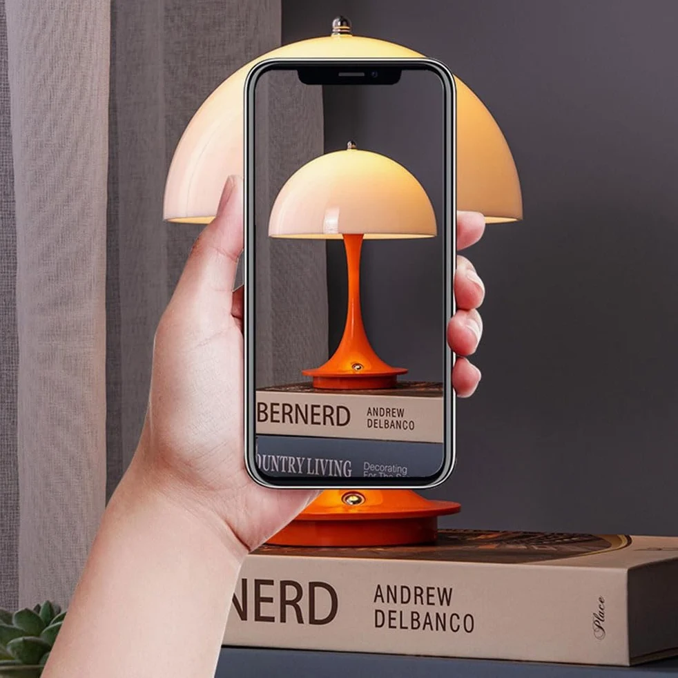 Lampada da tavolo a LED Senza fili Batteria Fungo Lampada da tavolo con Touch Dimmerabile Lampada da comodino Ricaricabile USB Lampada a fungo Moderna 3000K-6000K Luce da Scrivania a LED,Arancia