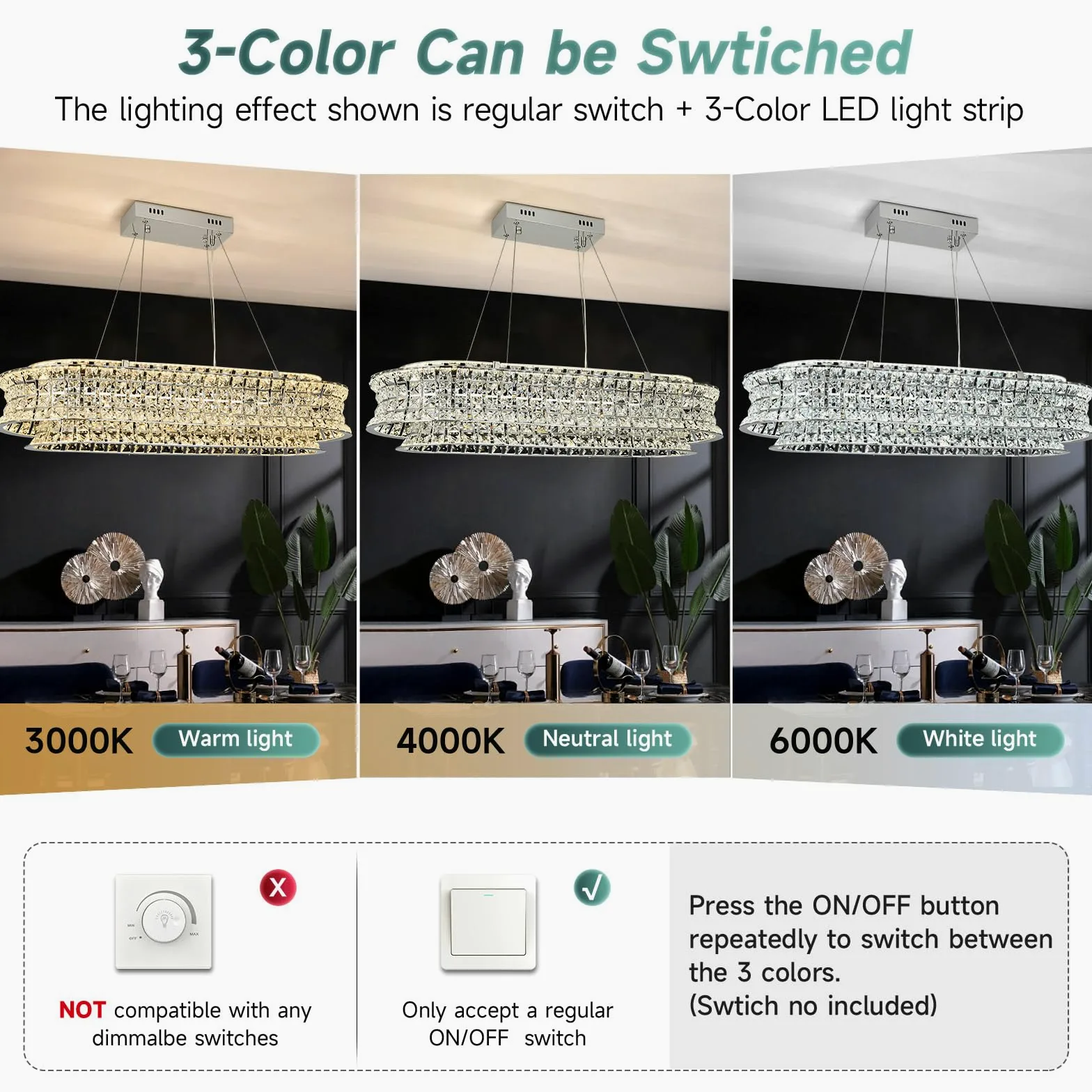 Lampadario moderno di cristallo per il soggiorno, luci a sospensione a LED cromate, lampada a sospensione ovale di cristallo per soggiorno, sala da pranzo, ristorante, 80 x 35cm