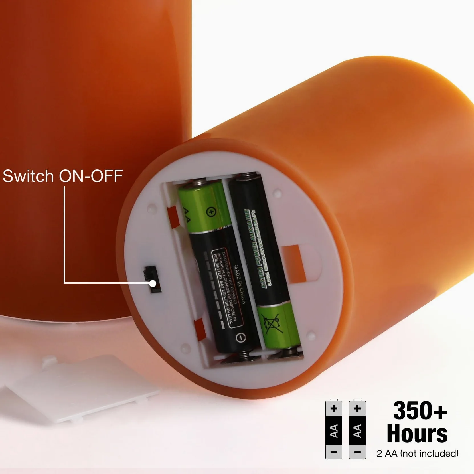 Candele a pilastro senza fiamma, in vera cera tremolante, funzionamento a batteria, set da 3 pezzi, colore: arancione bruciato