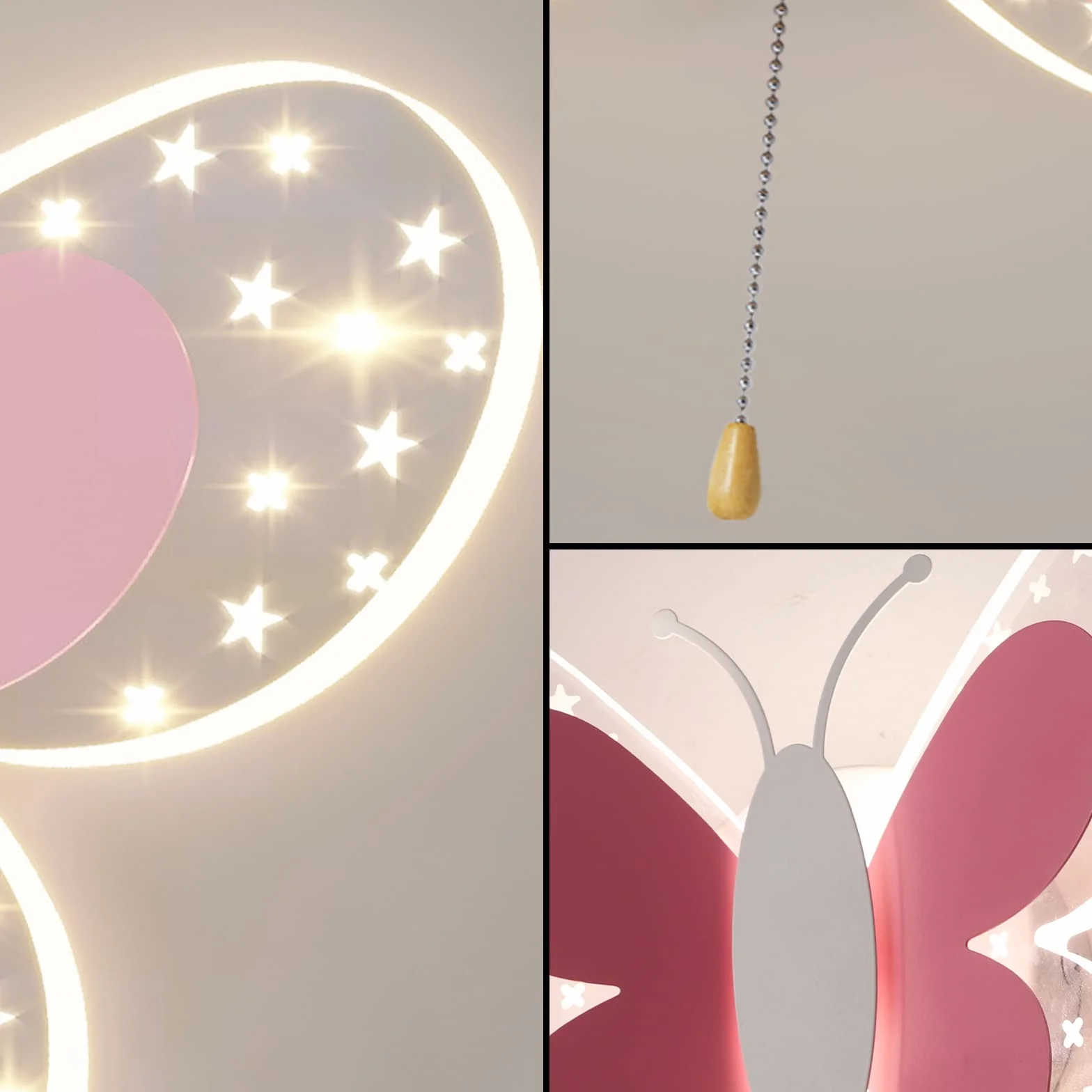 Lampada da Parete a LED per Cameretta dei Bambini, 16W Lampada a Muro con Interruttore, Effetto Stella Illuminazione a Parete per Camera da Letto, 3 Temperature di Colore Regolabili, Rosa