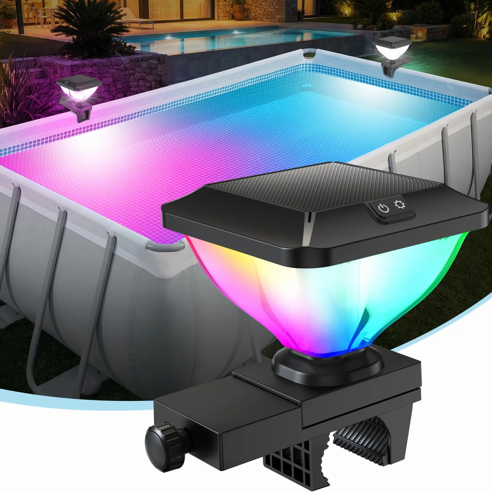 DeeprBling Luci Solari Piscina con Struttura in Telaio, Luci Piscina RGB con Effetti Luminosi Dinamici, Luci LED per Piscina Impermeabile IP68, Luce Piscina Fuori Terra con Alta Luminosità - 1 Pezzo