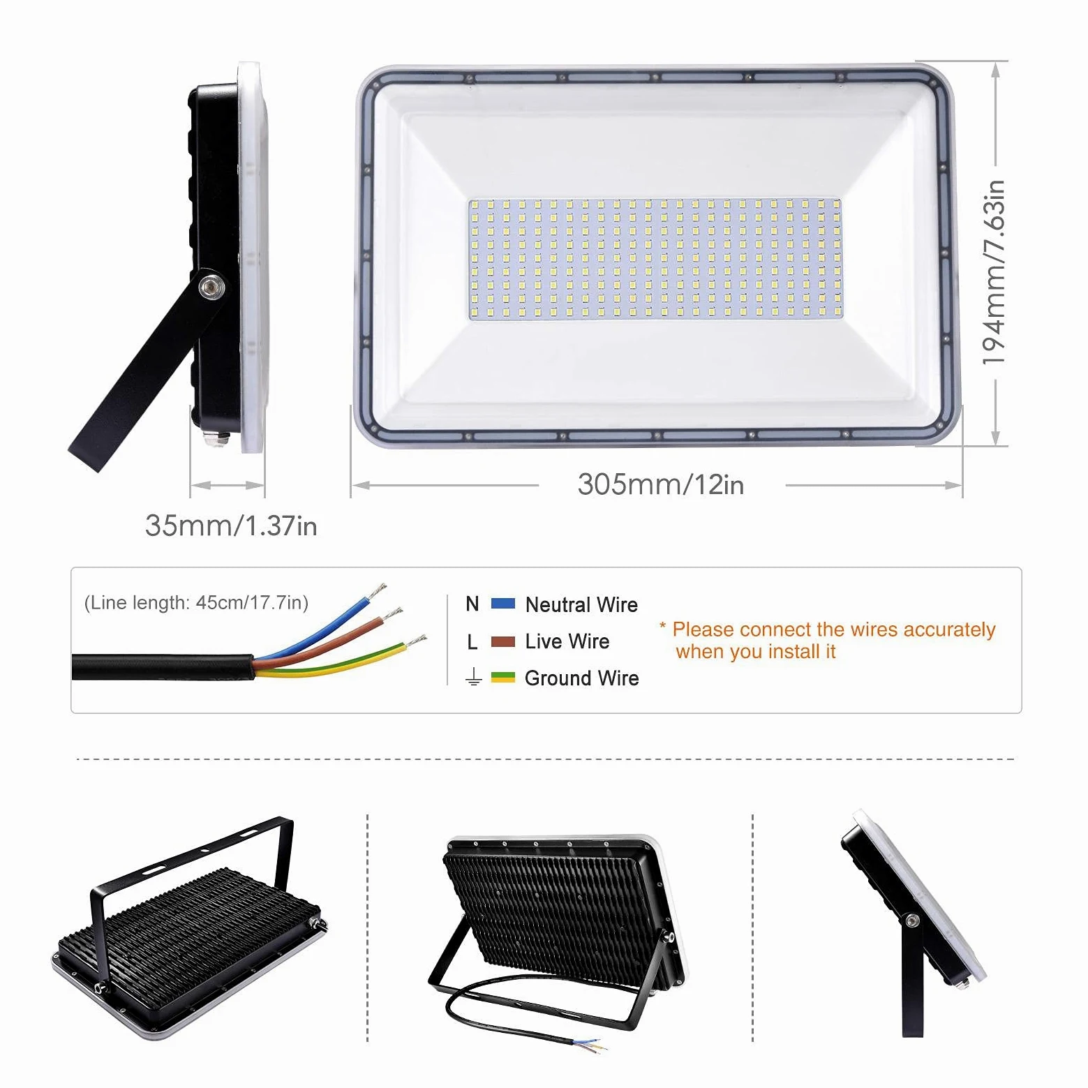 Proiettore LED da 100 W per Esterni, Proiettore Impermeabile Ip67, Faretto Industriale di Sicurezza, Proiettore per Esterni, Lampada da Parete da Lavoro per Cortile, Giar,