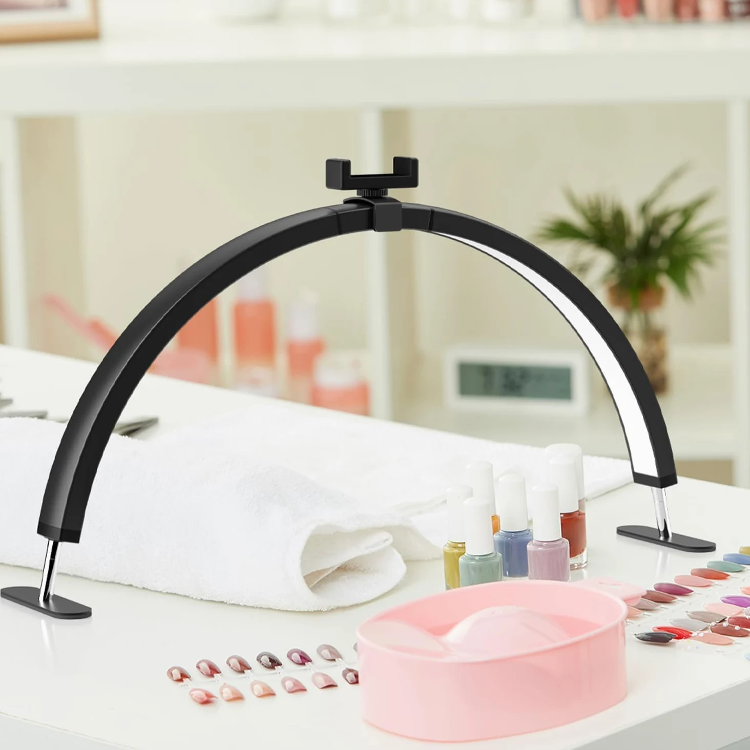 Lampada Extension Ciglia Rimovibile Lampada Tavolo A Led A Mezzaluna Lampada Tavolo Per Unghie Da Tavolo Con Porta Cellulare Lampada Di Bellezza A Mezzaluna (A White, 29IN)