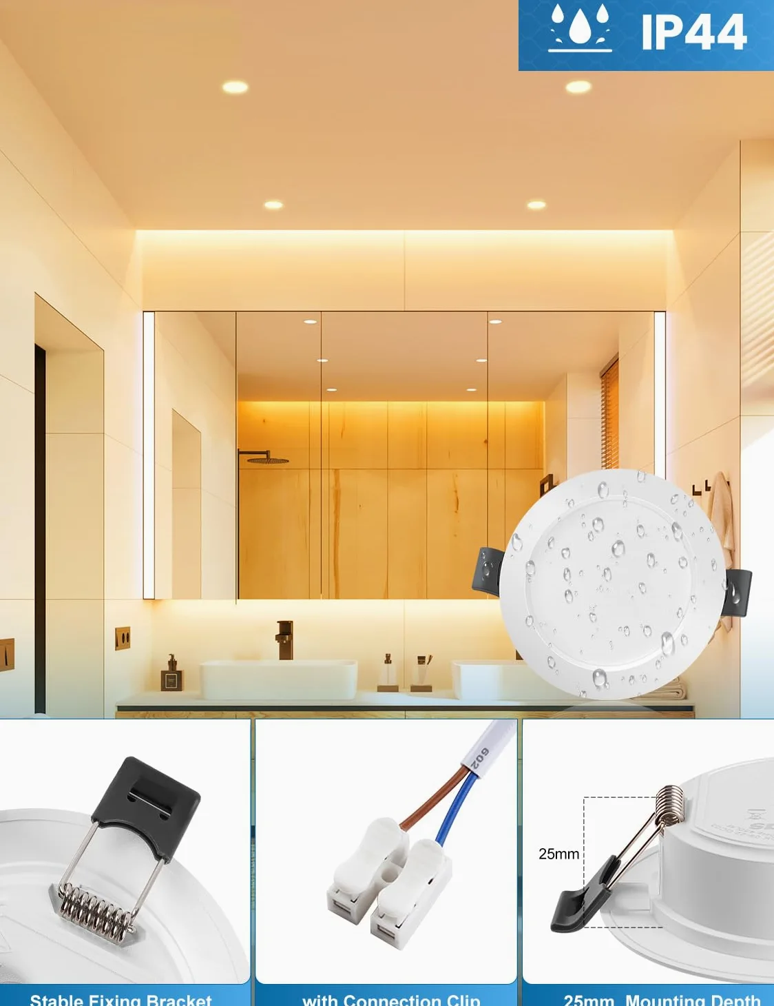 Faretti LED da Incasso, Set da 20, Luce Calda 3000 K, 5 W 450 lm | Foro Ø68-80 mm, Ultrasottili 25 mm, IP44, Non Dimmerabili, Faretti da Soffitto in Cartongesso per Bagno, Cucina e Soggiorno