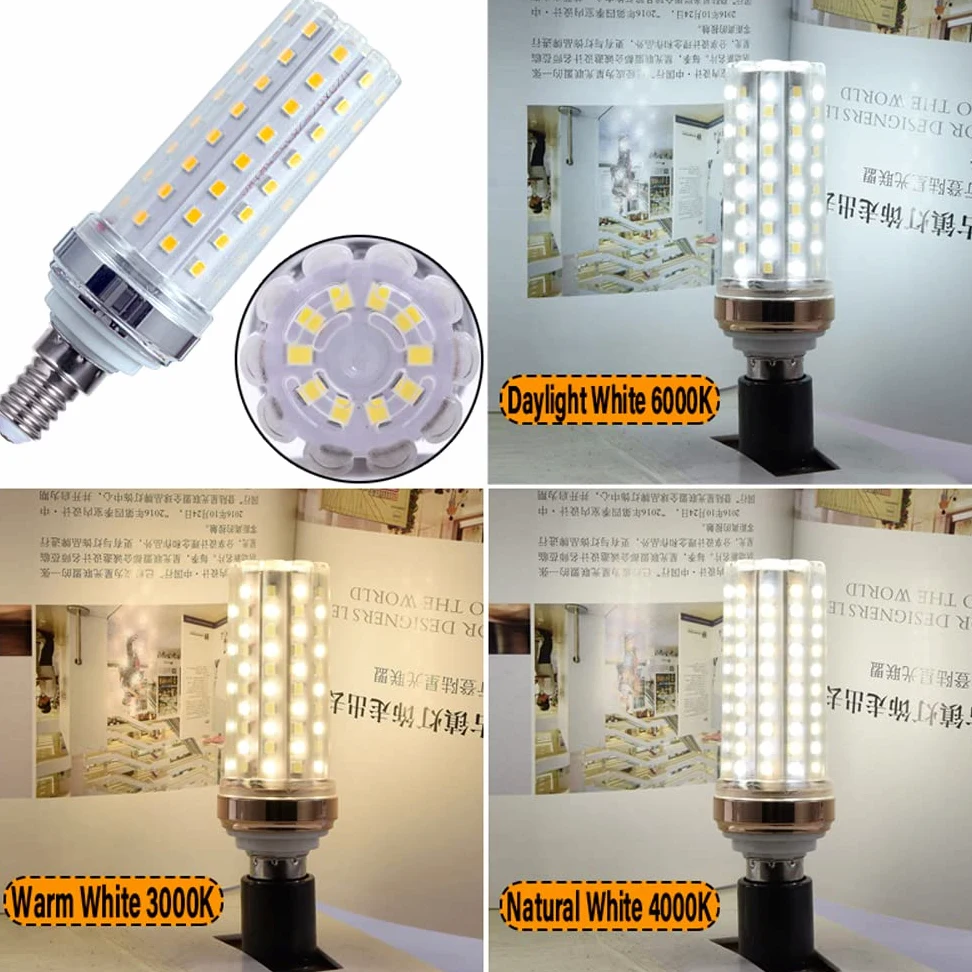 RYTM Lampadine LED, lampadina a mais con base E12/E14, 16 W 1000 LM, 20 W 1300 LM, equivalente a 160/200 Watt, 3000 K 4000 K 6000 K Non dimmerabile CA 85 V ~ 265 V (confezione da 10)
