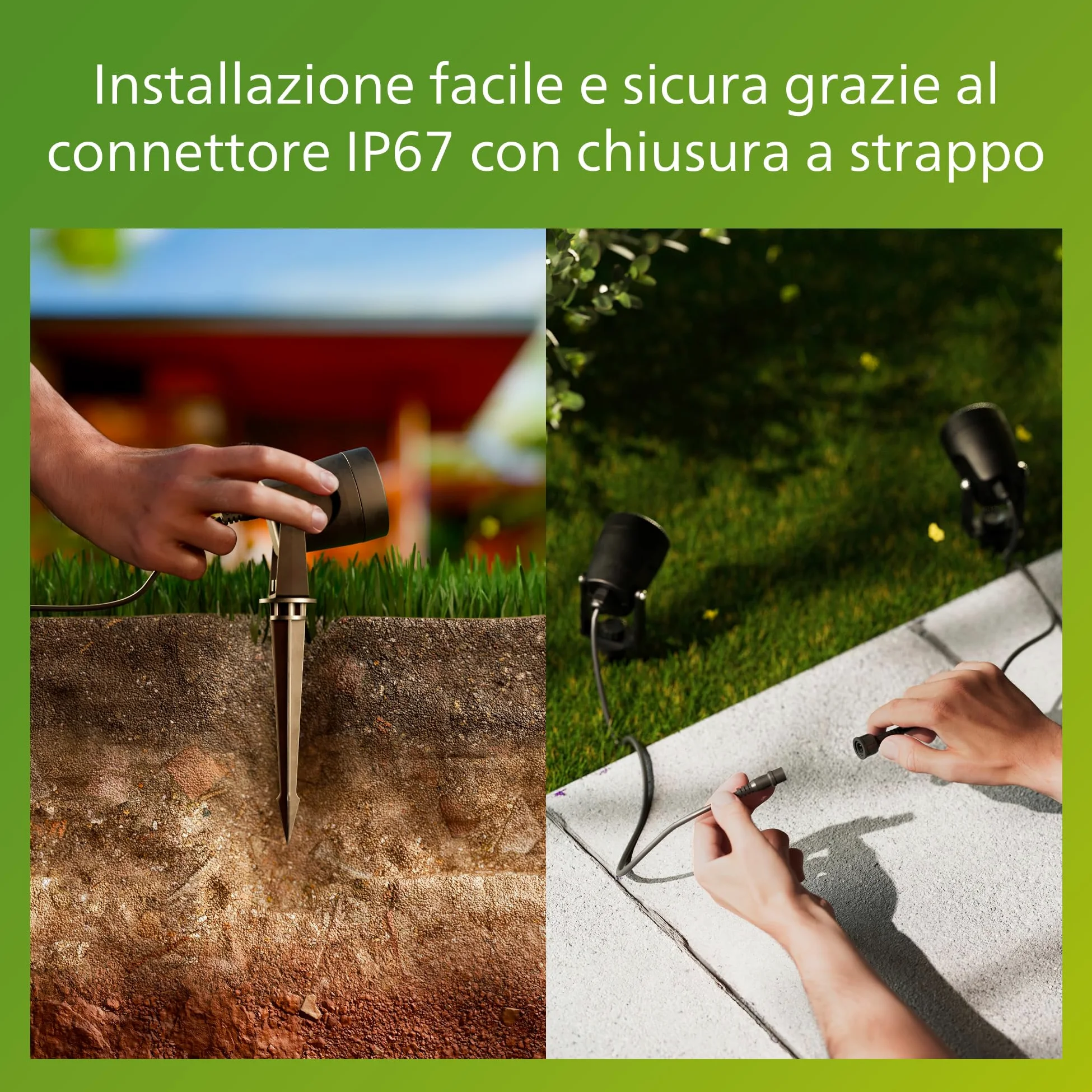 Philips GardenLink Reuel, Faretto per Esterni, 24 V, 2700 K, 180 lm, Nero, Starter Kit, Confezione da 3, presa UE