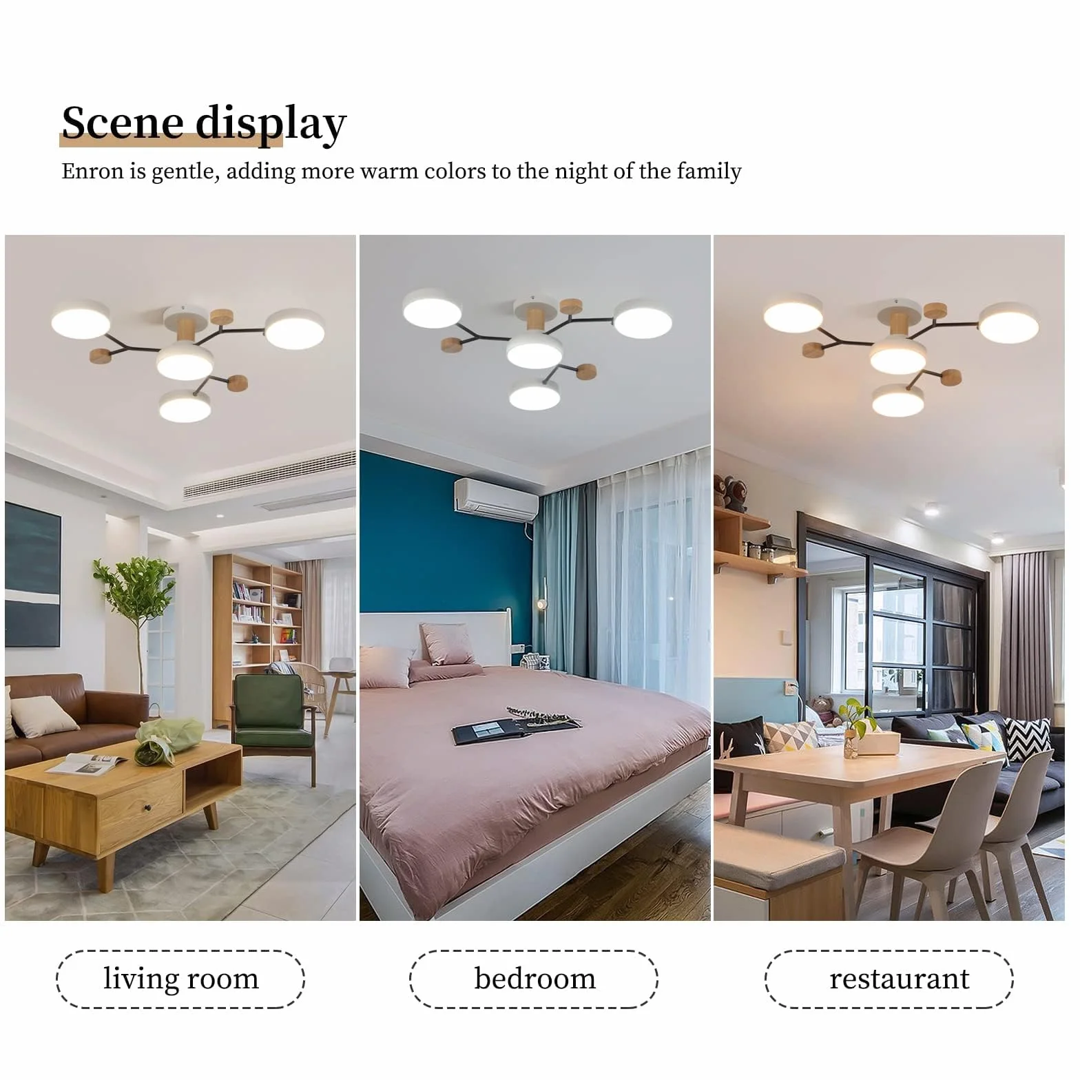 4 teste LED soffitto, 36W bianco neutro 4500K, legno Decor soffitto lampadario Ø66cm per soggiorno cucina sala da pranzo casa ufficio camera dei bambini